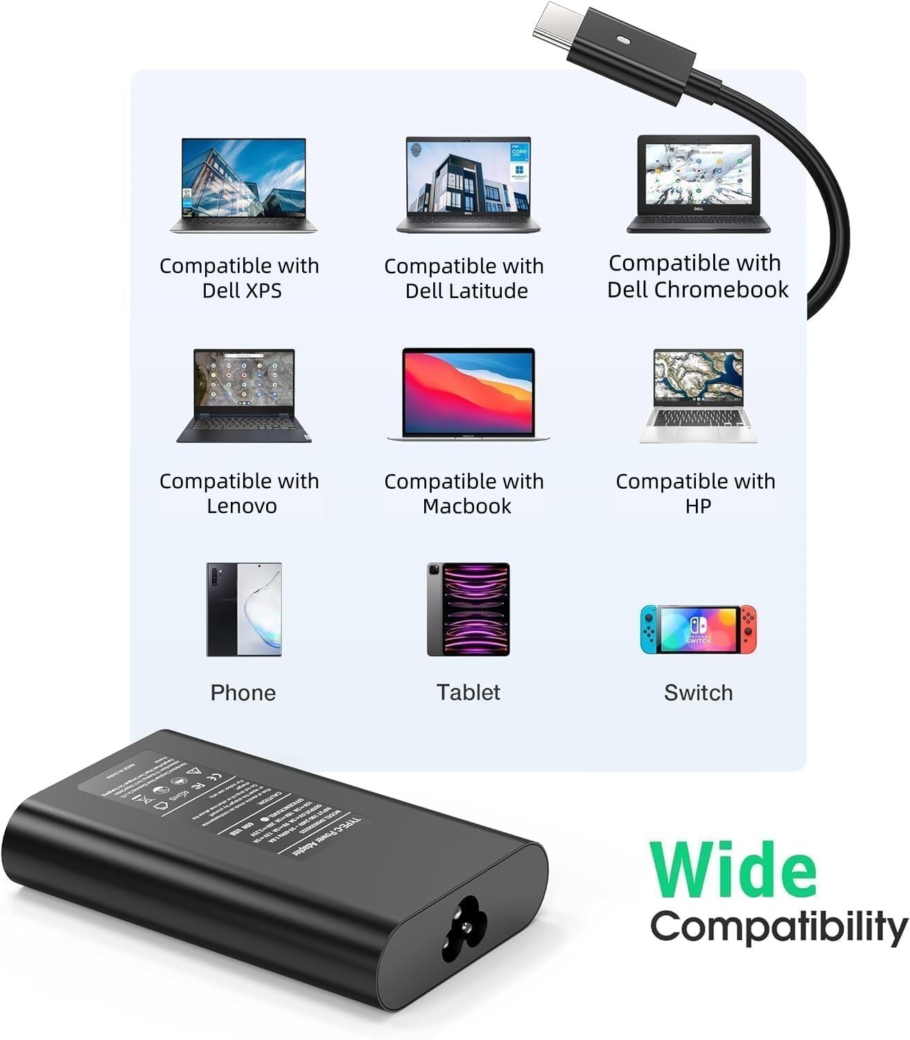 Thumbnail 1 de Replacement 65W Dell USB-C Charger for Latitude and XPS series (USB-C Power Adapter)