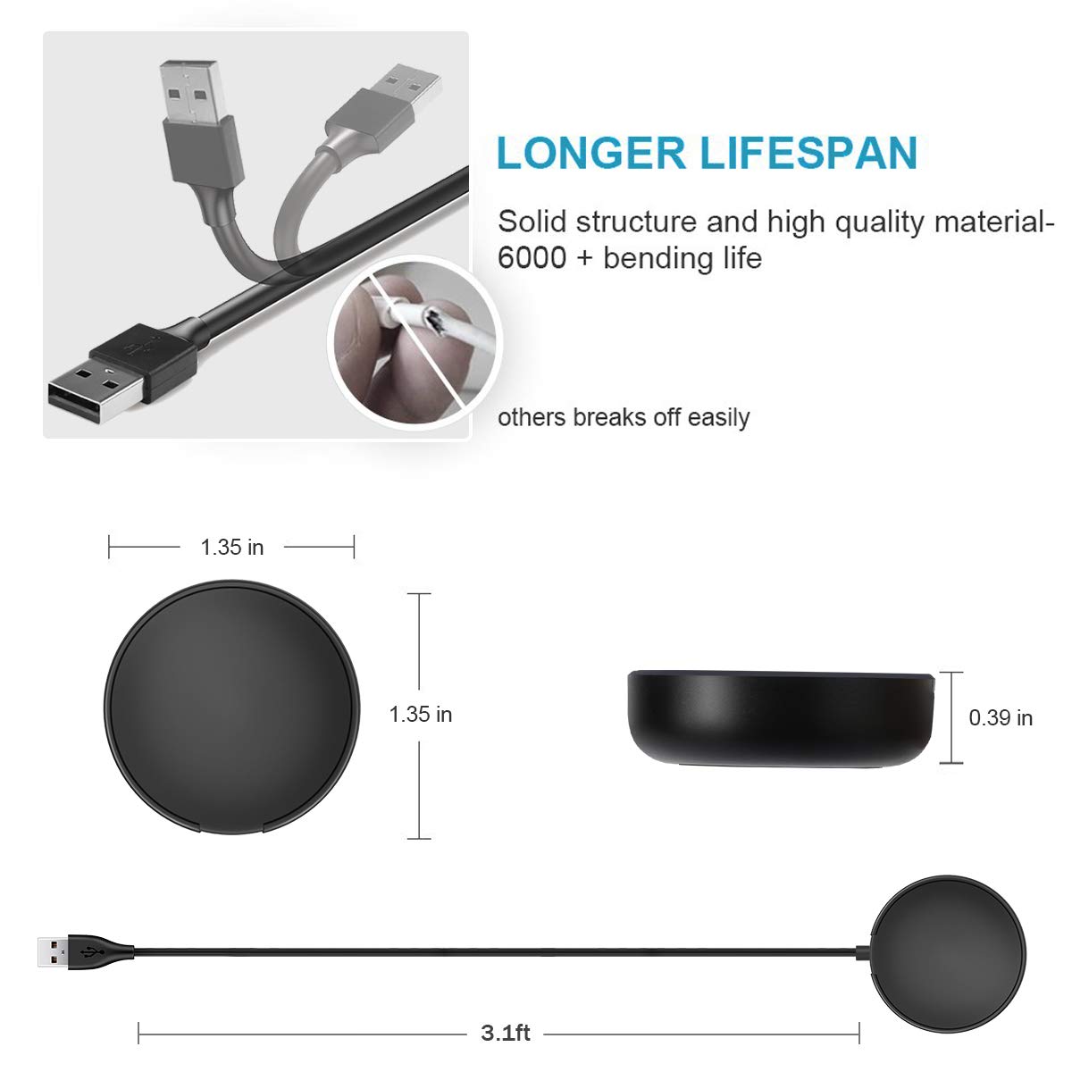 Detalle de Trami 1-Pack Compatible Samsung Watch Charger Cable Dock for Galaxy Watch 7/6/5/4