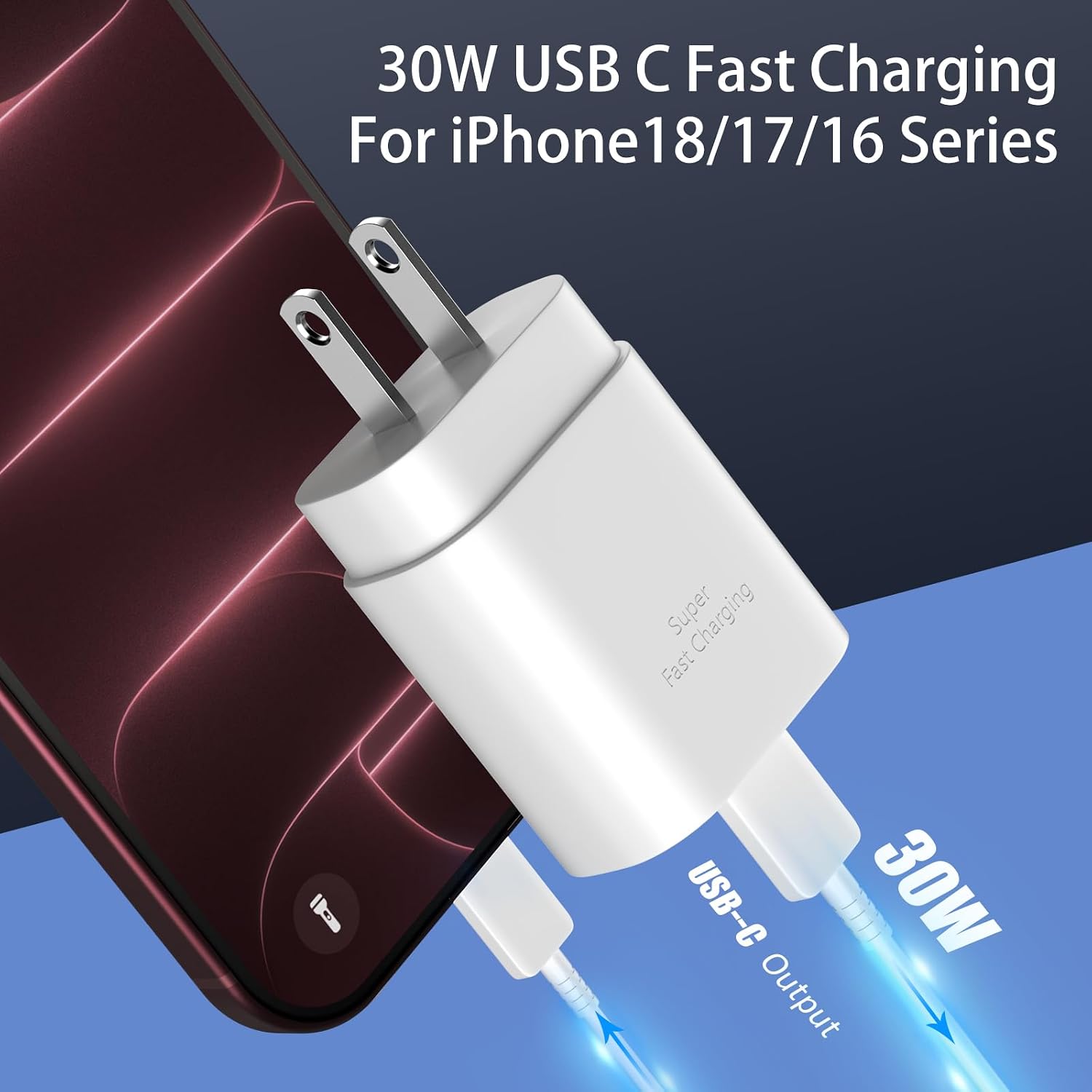 Detalle 2 de iPhone 17 30W Fast USB‑C Charger with 10ft Cable