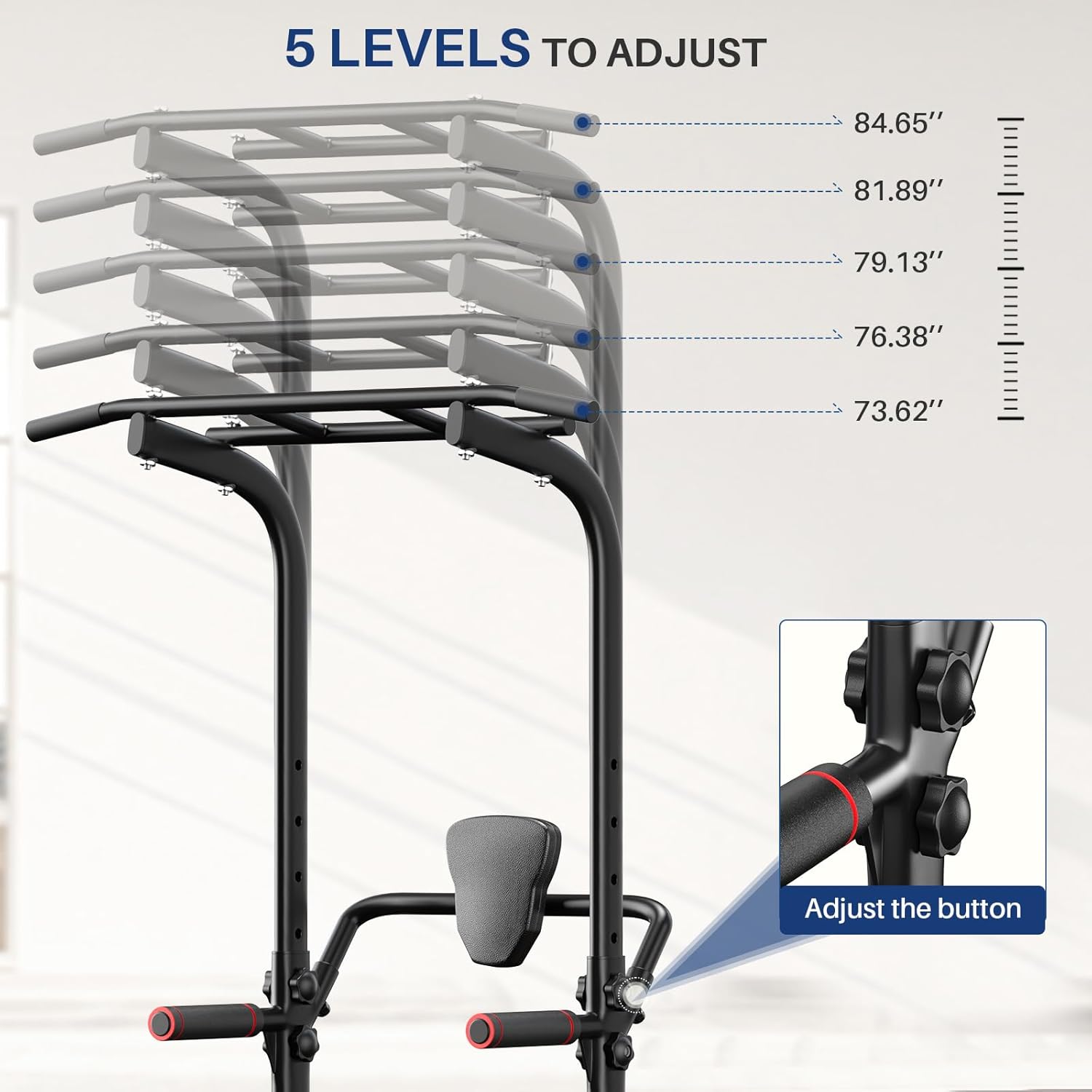 Detalle de BangTong&Li Power Tower Pull-Up Bar and Dip Station, Adjustable Black Steel
