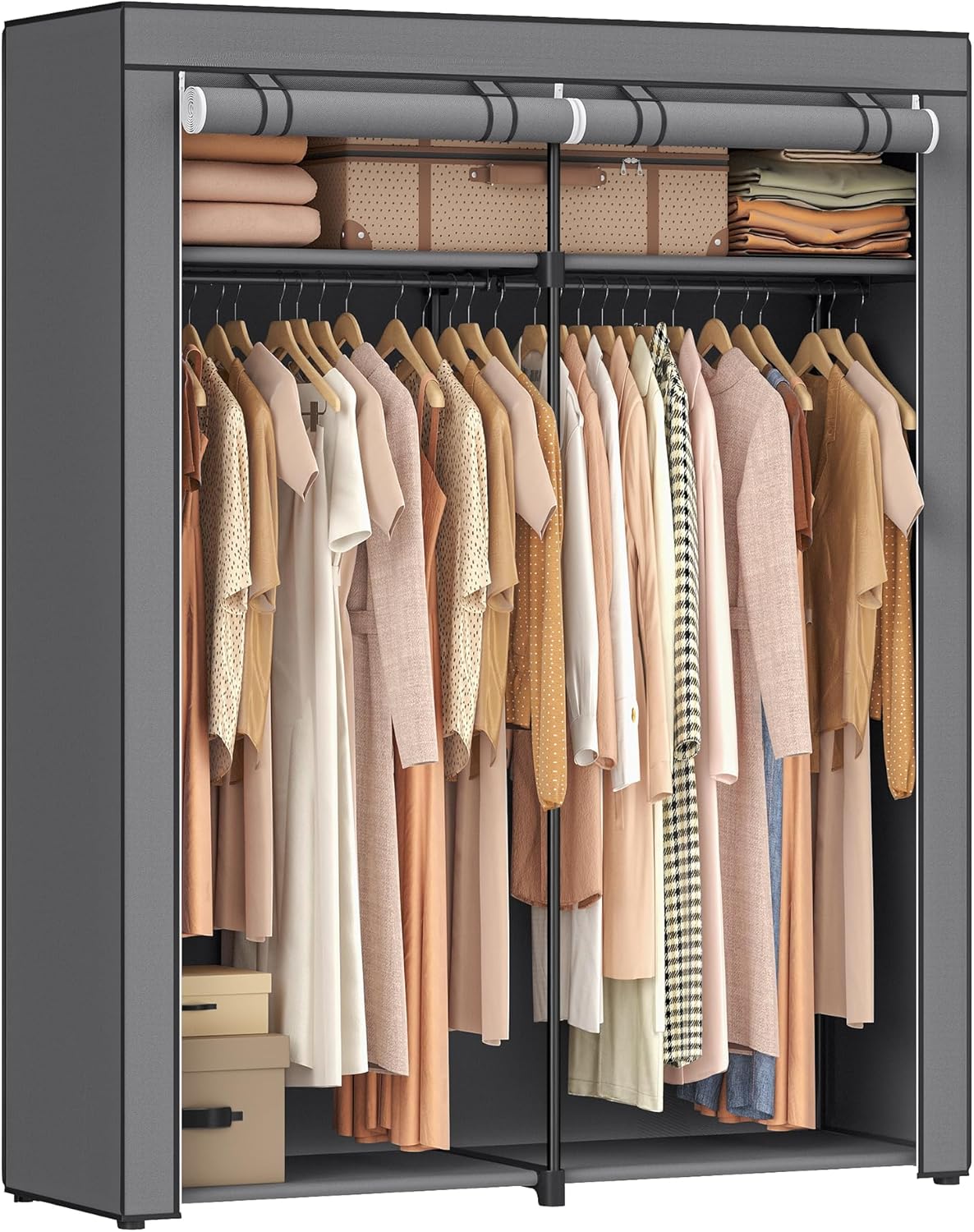 Detalle de SONGMICS Armadio Portatile in Tessuto con 2 Barre Appendiabiti – Grigio, 140 × 43 × 174 cm