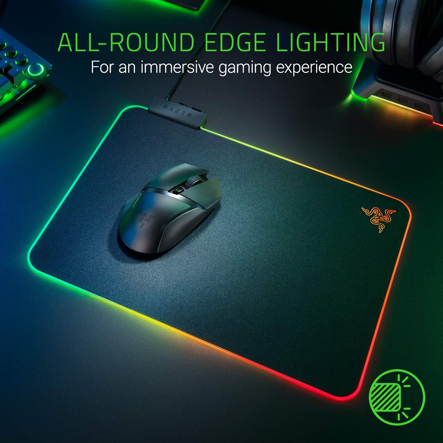 Thumbnail 5 de Razer Firefly V2 – Tapis de souris de jeu micro-texturé avec éclairage Chroma RGB (bords lumineux, antidérapant) Noir