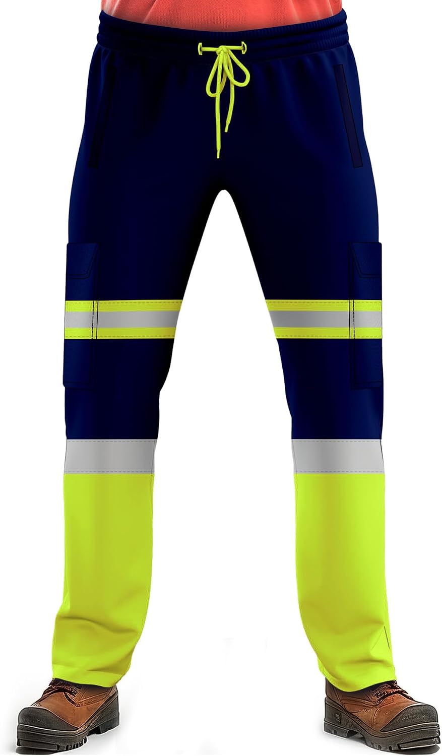 Detalle de NOROZE Mens Hi Vis Trousers: Reflective Safety Workwear with Practical Pockets