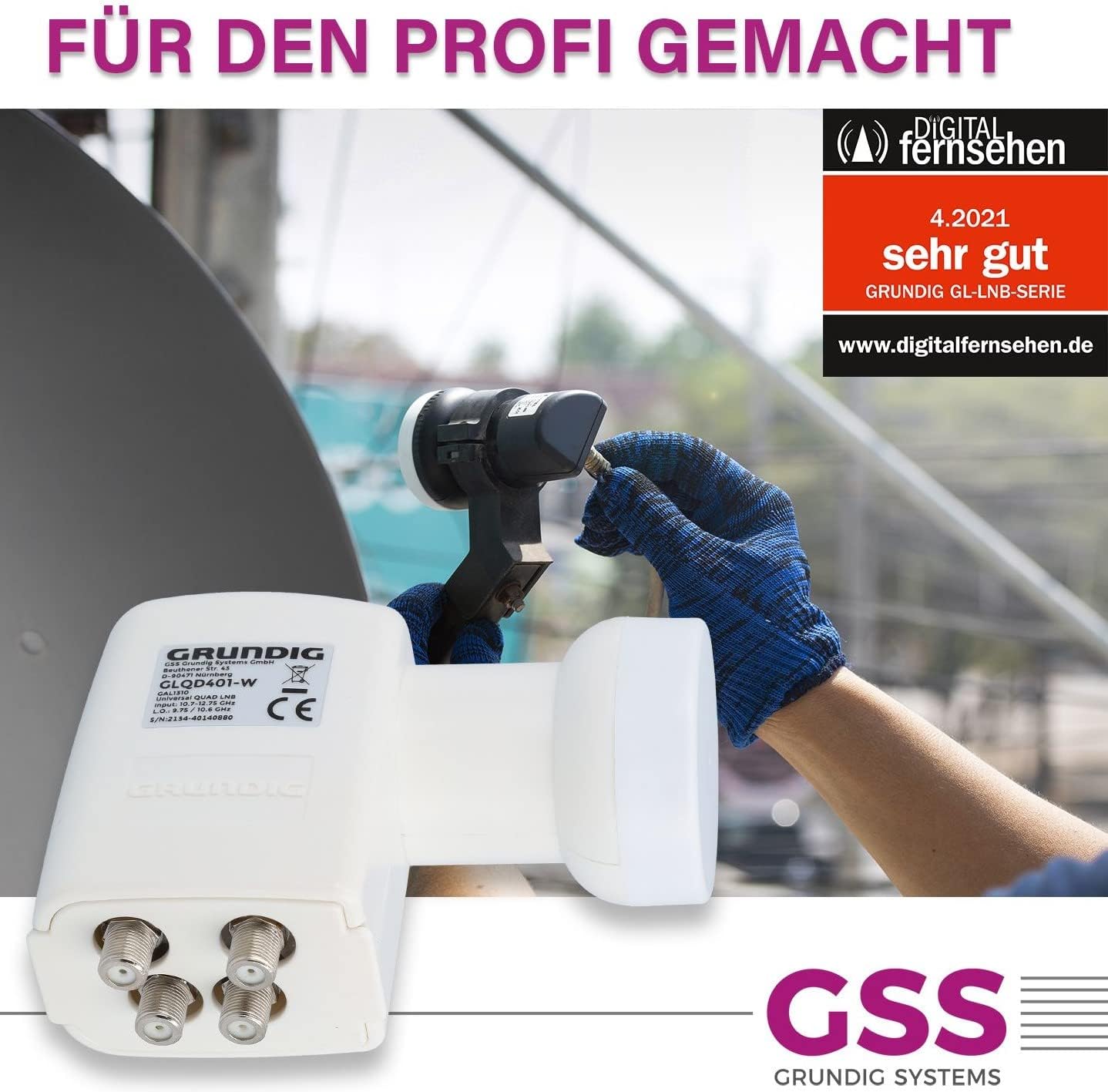 Thumbnail 1 de GSS Quad LNB Weiss – Digital 4-fach Quad LNB für Satellitenempfang (4 Teilnehmer) mit LTE-Filter