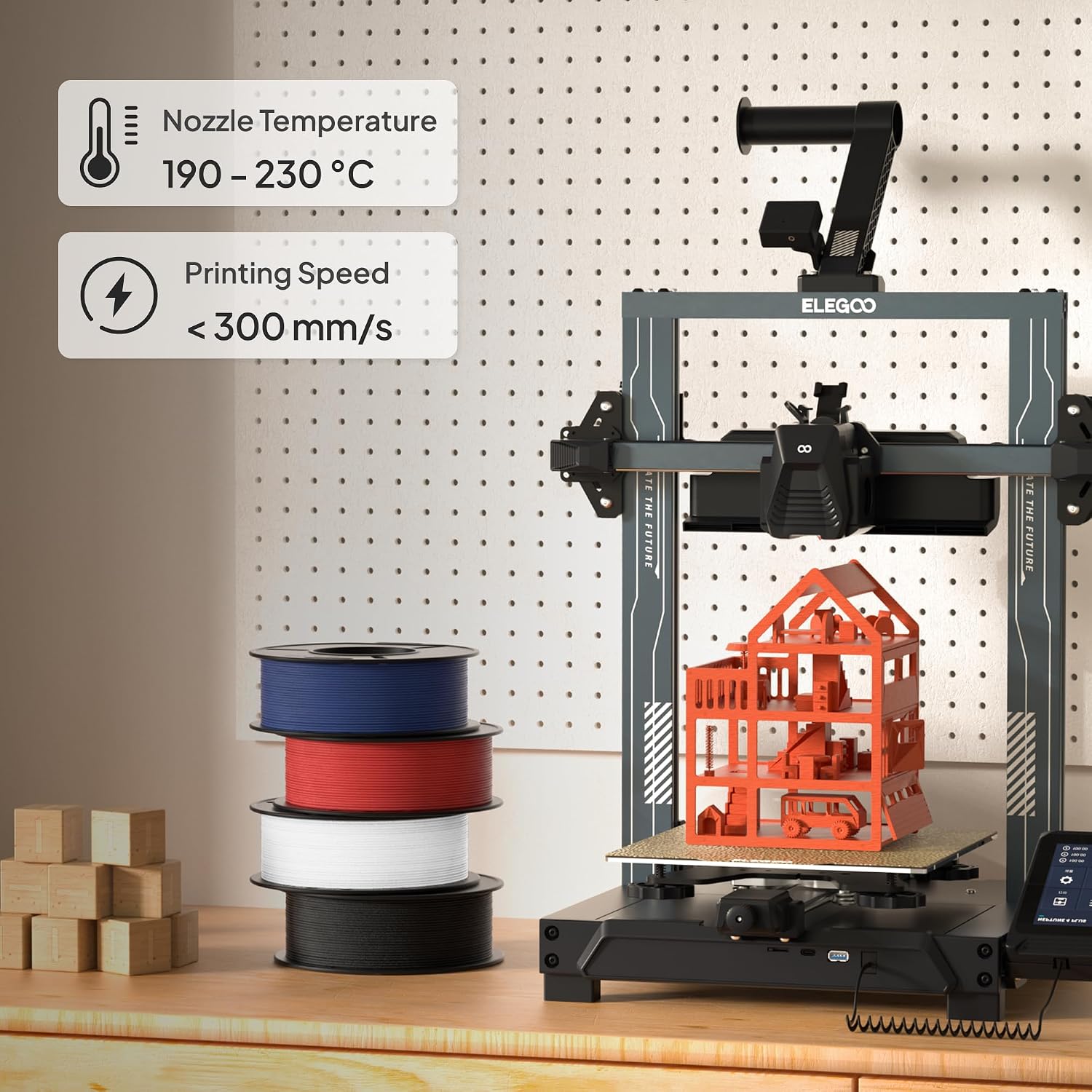 Detalle de ELEGOO Matte PLA Filament Bundle 4KG, 1,75 mm – 4 Spulen à 1 kg, Mehrfarbig, Maßgenauigkeit ±0,02 mm