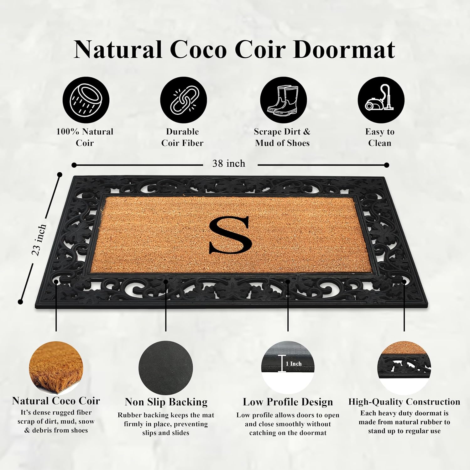 Detalle de A1 HOME COLLECTIONS Coir Doormat, 23" x 38