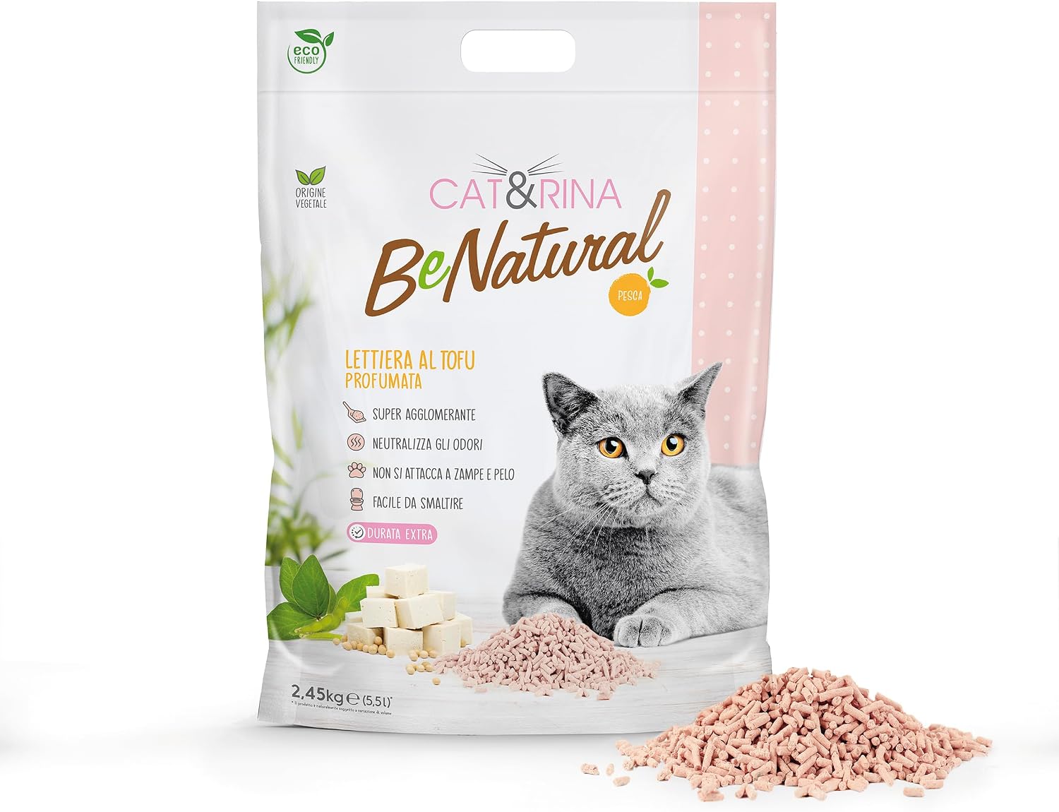 Detalle de Cat&Rina BeNatural Tofu klumpende Katzenstreu, 5,5 l (pflanzlich & kompostierbar), 3 Stück
