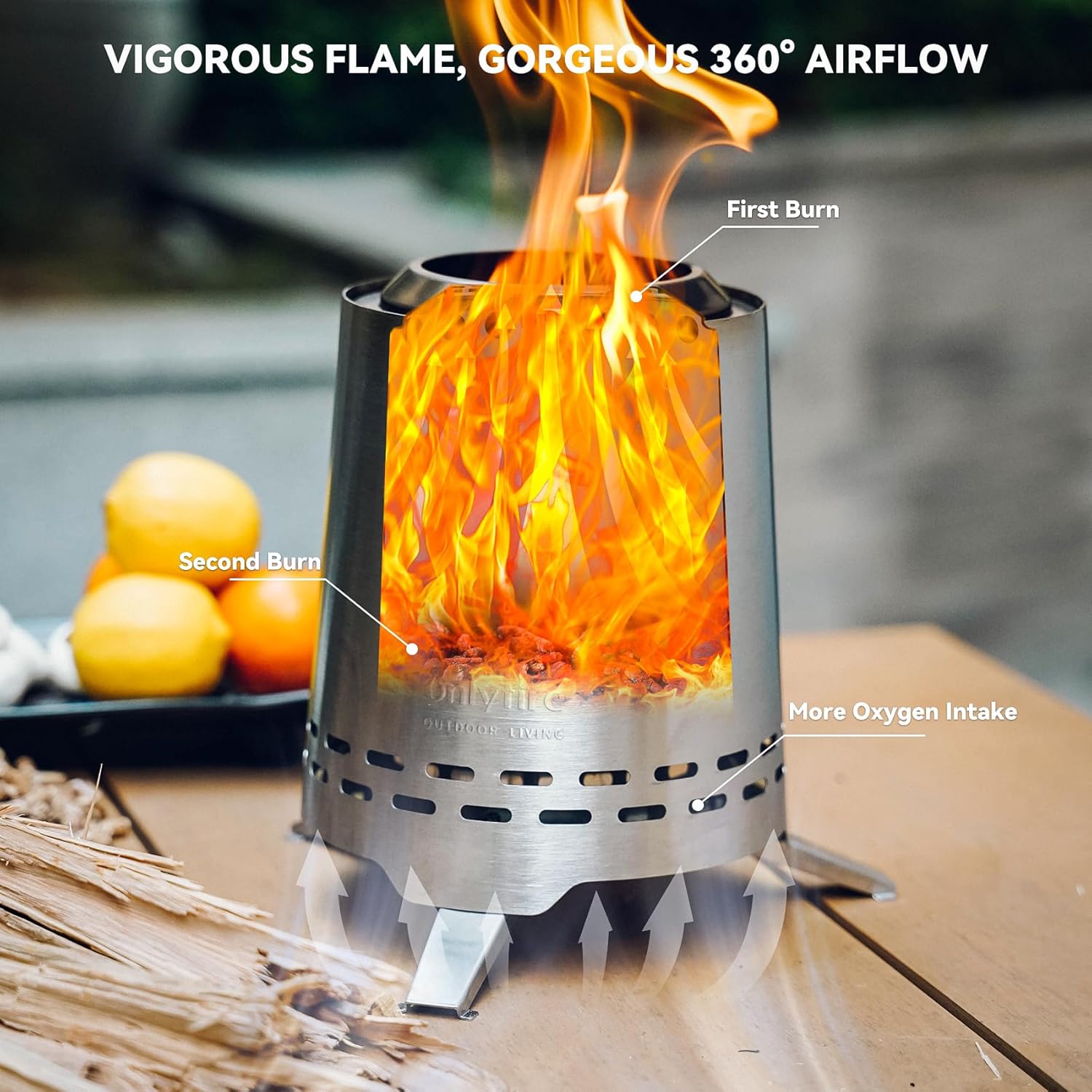 Thumbnail 3 de Onlyfire Tabletop Fire Pit – smokeless mini portable firepit with pot bracket, carry bag (stainless steel)