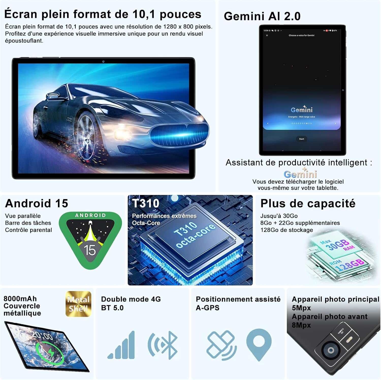 Thumbnail 1 de SUAAT 2026 Android 15 Tablet mit Gemini AI – 10,1 Zoll, 30 GB RAM, 128 GB ROM + 2 TB Erweiterung, Bluetooth 5.0, Widevine L1