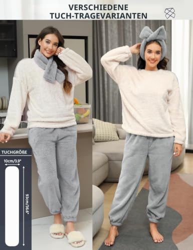 Detalle de TOMEEK Damen Schlafanzug Set Winter Kuscheliger Polar Fleece – 3-teilig, Grau, Größe M