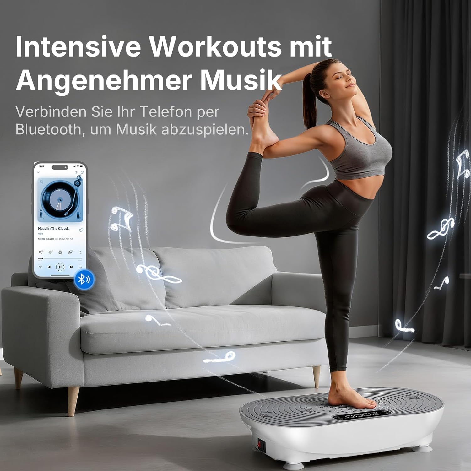 Detalle de MERACH Vibrationsplatte V33 – Ganzkörper-Training mit 99 Geschwindigkeitsstufen, Bluetooth-Lautsprecher und LED-Touchscreen