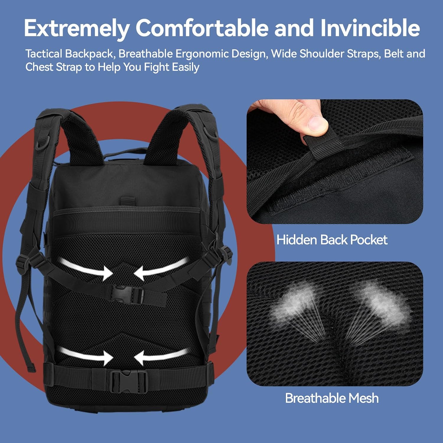 Thumbnail 6 de Delgeo Mochila Tactica 45L Militar,Gran Capacidad 45 * 30 * 20cm Mochila,Plegable Impermeable Mochila Para Montañismo,Senderismo,Camping y Viajes