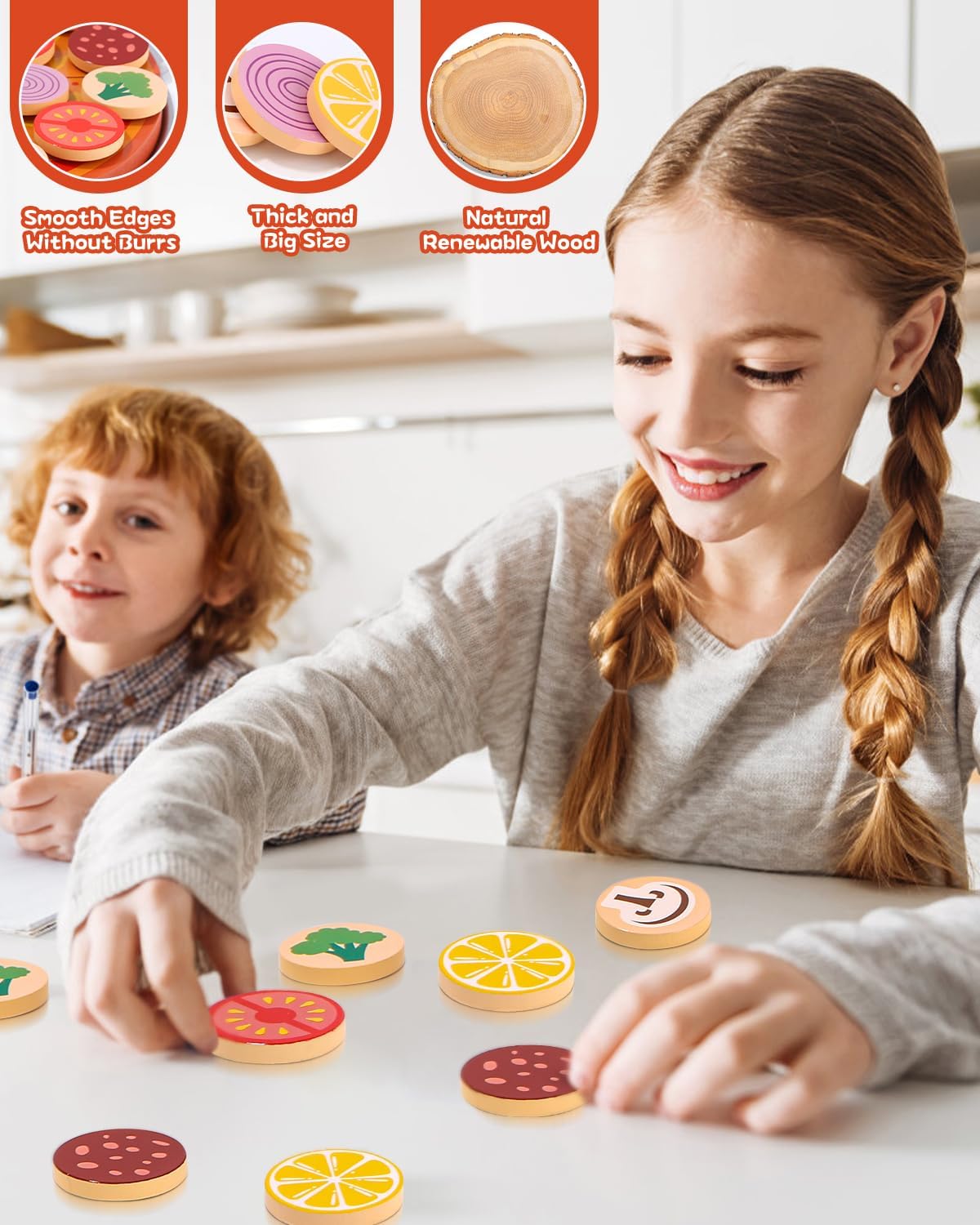 Detalle 1 de Pizza-Set aus Holz für Kinder 27 Teile