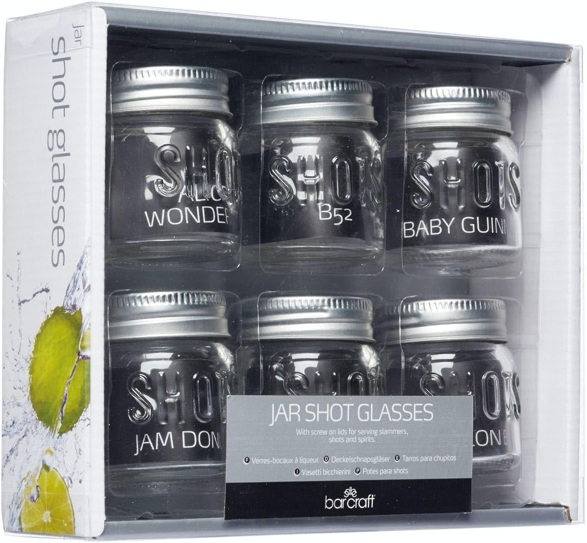Detalle de BarCraft Jar Shot Glasses with Lids, 60 ml Glass Set of Six