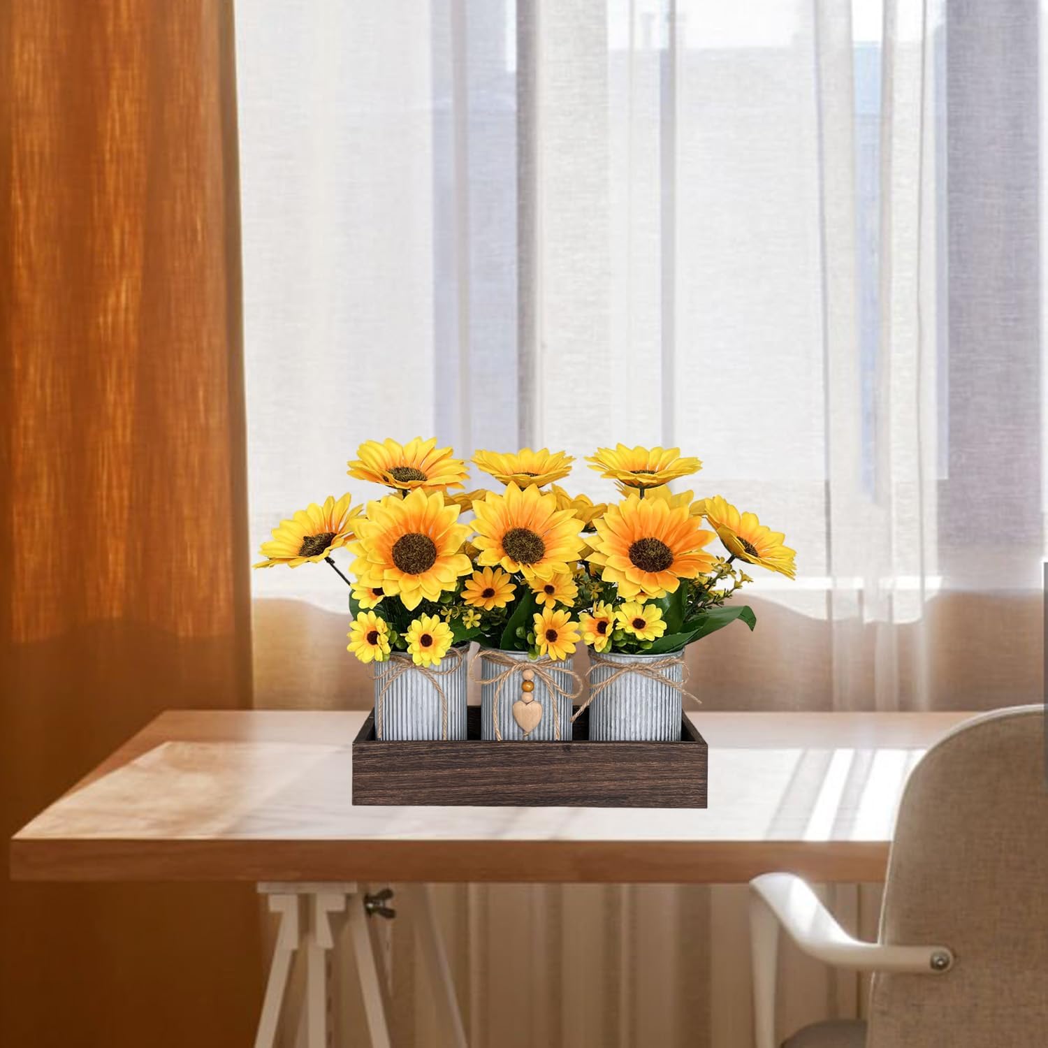 Detalle 2 de HEMYLU Artificial Sunflower Centerpiece Galvanized Metal
