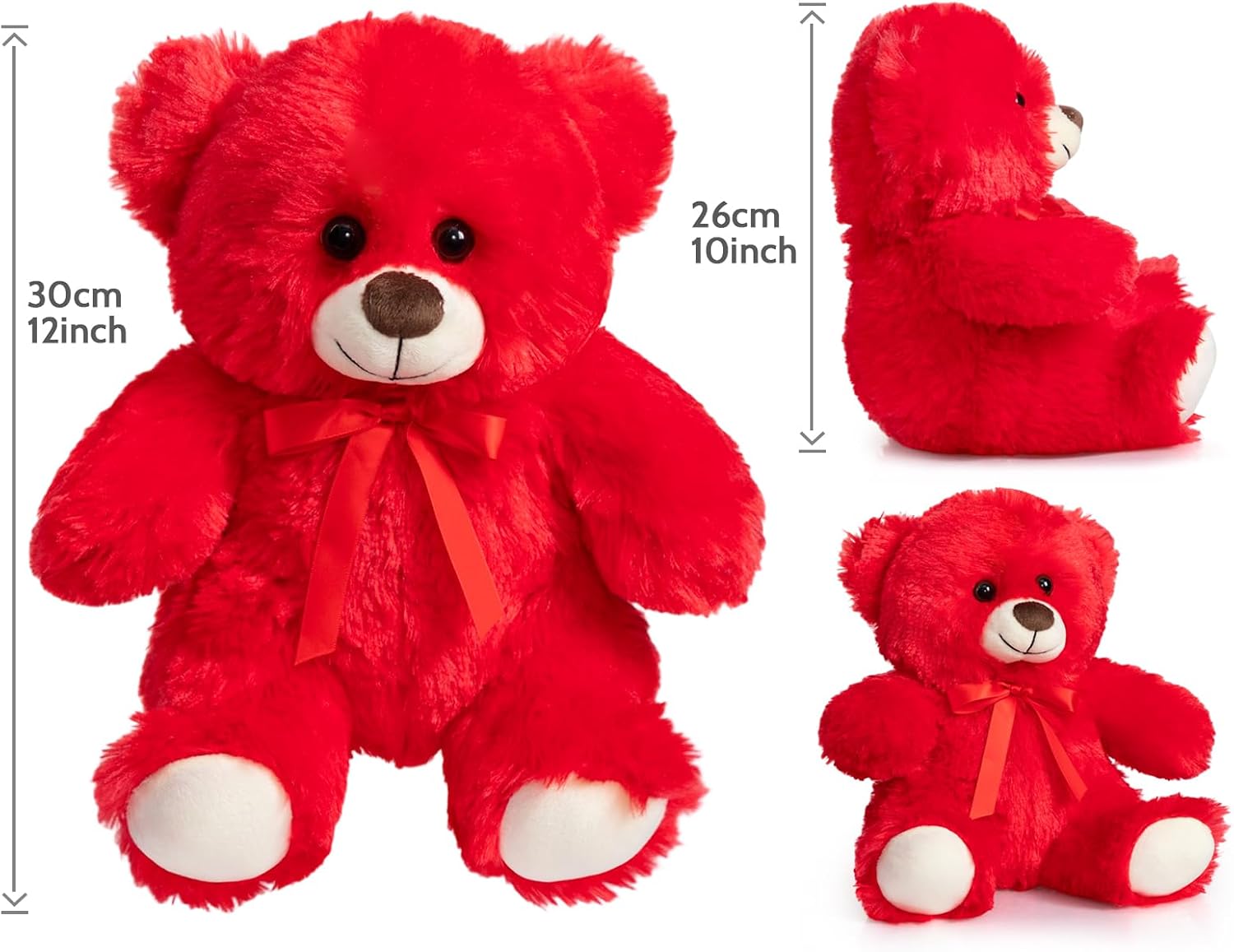 Detalle de BEJOY Ours en peluche rouge 30 cm – doux, festif et décoratif