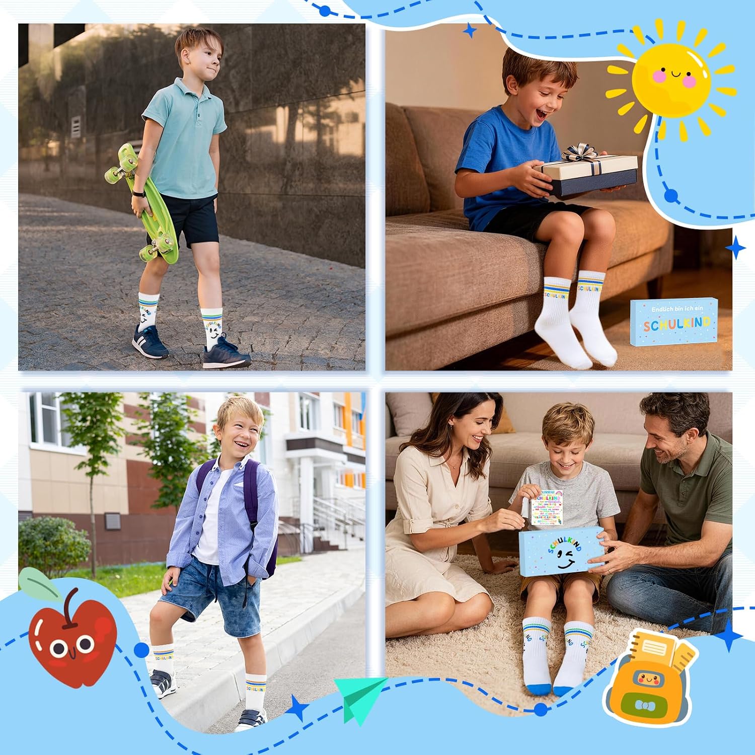 Detalle de WAMIOKAGRO Schulkind Socken Baumwolle 25-34 – Geschenkidee zur Einschulung
