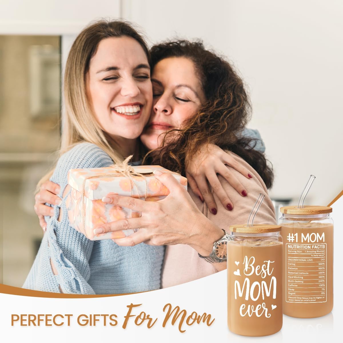 Thumbnail 4 de SANDJEST 16 oz Glass Coffee Cup with Bamboo Lid & Straw – Gifts for Mom from Daughter or Son