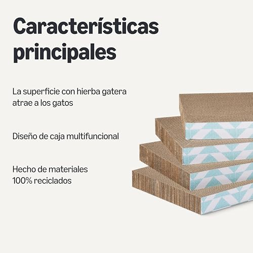 Detalle 2 de Amazon Basics Rascador para Gatos con Caja (4 uds, cartón corrugado, hierba gatera, azul, FSC)