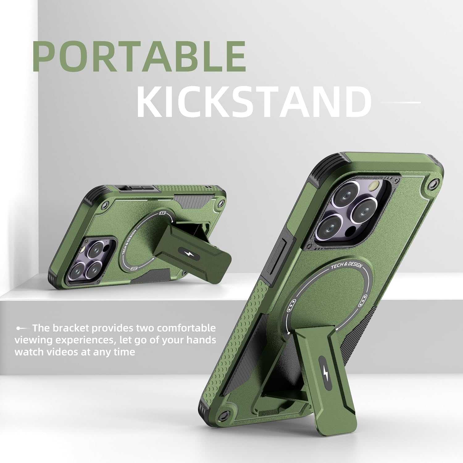 Thumbnail 2 de Tuvror Magnetic Case with Stand for iPhone 14 Pro Max (Green) – MagSafe Compatible, Rugged Kickstand