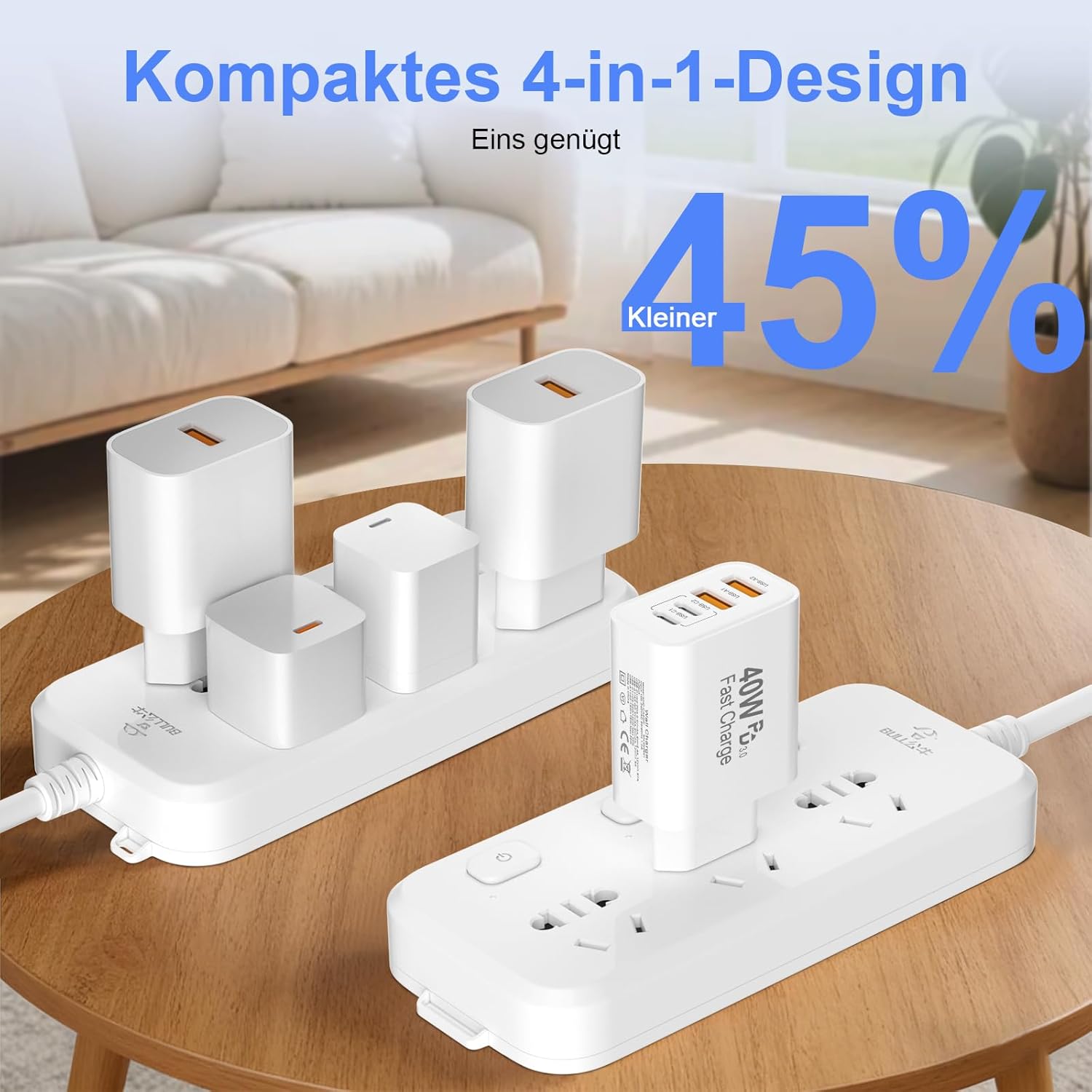 Detalle 2 de 2er Pack USB-C Ladegerät mit 4 Anschlüssen – 40 W Schnellladegerät (PD 3.0/QC)