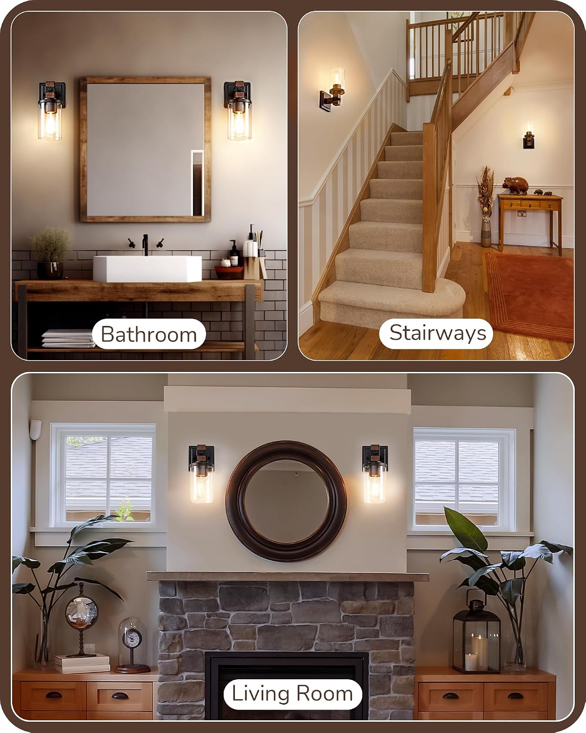 Detalle 2 de EDISHINE HHVL02E Farmhouse Wall Sconces, Set of 2 with Clear Glass Shades
