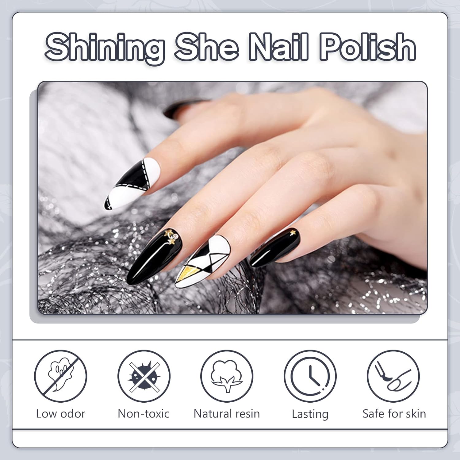 Thumbnail 3 de Shining She UV-Nagellack Schwarz Set mit 6 Farben (Glitzer, Grau/Weiß/Schwarz), 8 ml pro Flasche