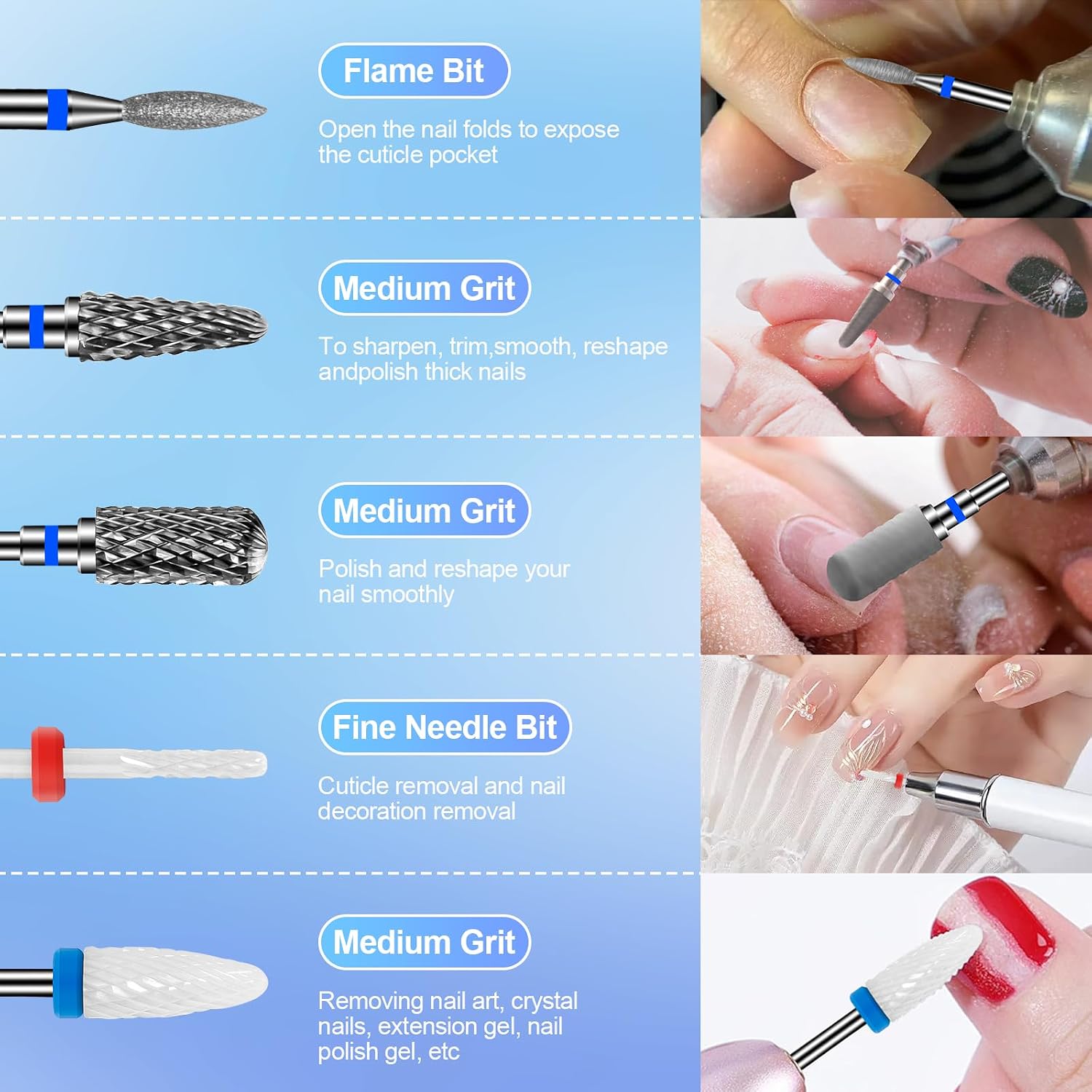 Thumbnail 6 de CGBE 10 Punte Fresa Unghie 3/32 Pollici: Set professionale per rimozione gel e cura cuticole