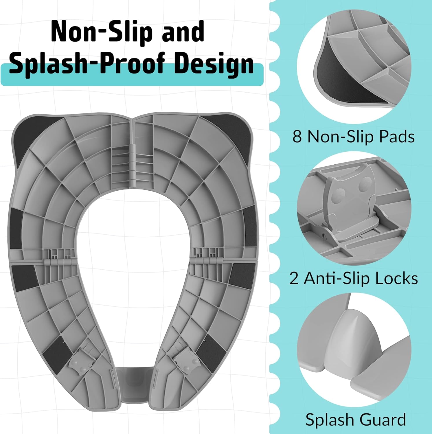 Thumbnail 2 de Maliton Toddler Toilet Seat (Foldable Potty Training Seat) with Splash Guard & Carry Bag, Grey
