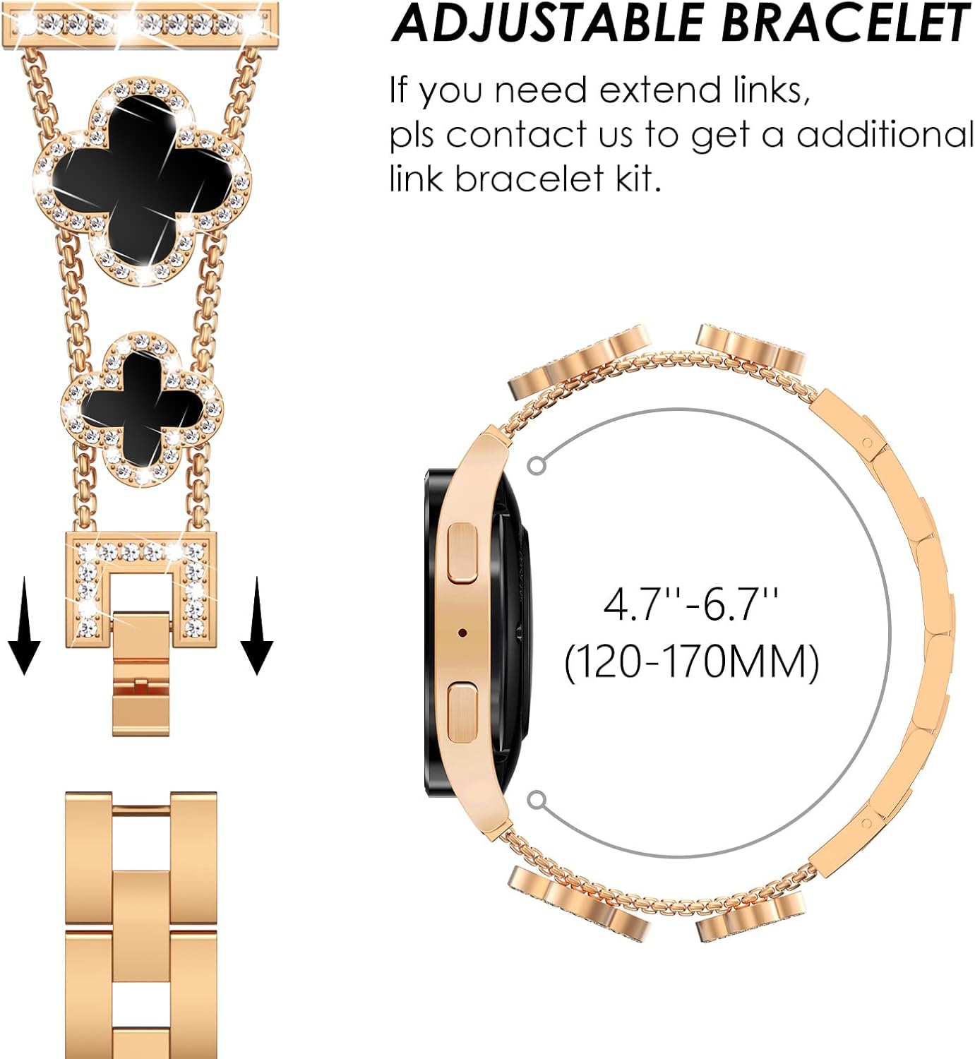 Thumbnail 6 de KADES Rose Gold 20mm Diamond Bezel Link Bracelet for Samsung Galaxy Watches