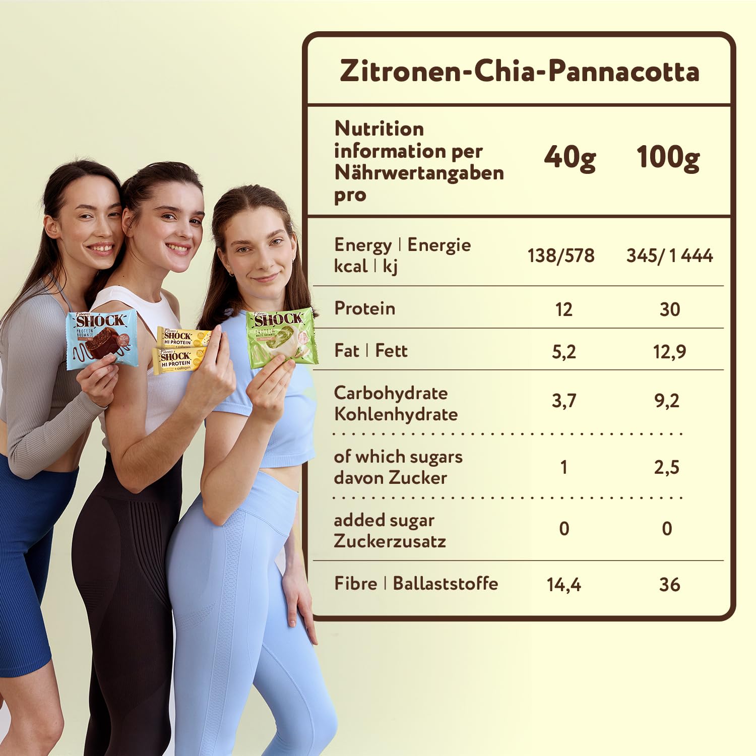 Thumbnail 1 de FitnesSHOCK Proteinriegel-Set mit 12 g Eiweiß pro Riegel (30 %) – Zitronen-Chia-Pannacotta, zuckerfrei, 12er-Pack