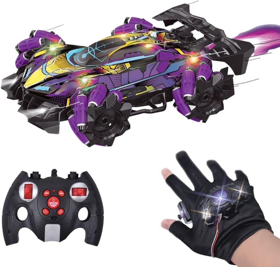 Racing Speedy : Voiture télécommandée de course avec gant de contrôle et manette – Rotation 360°, LED et fumée