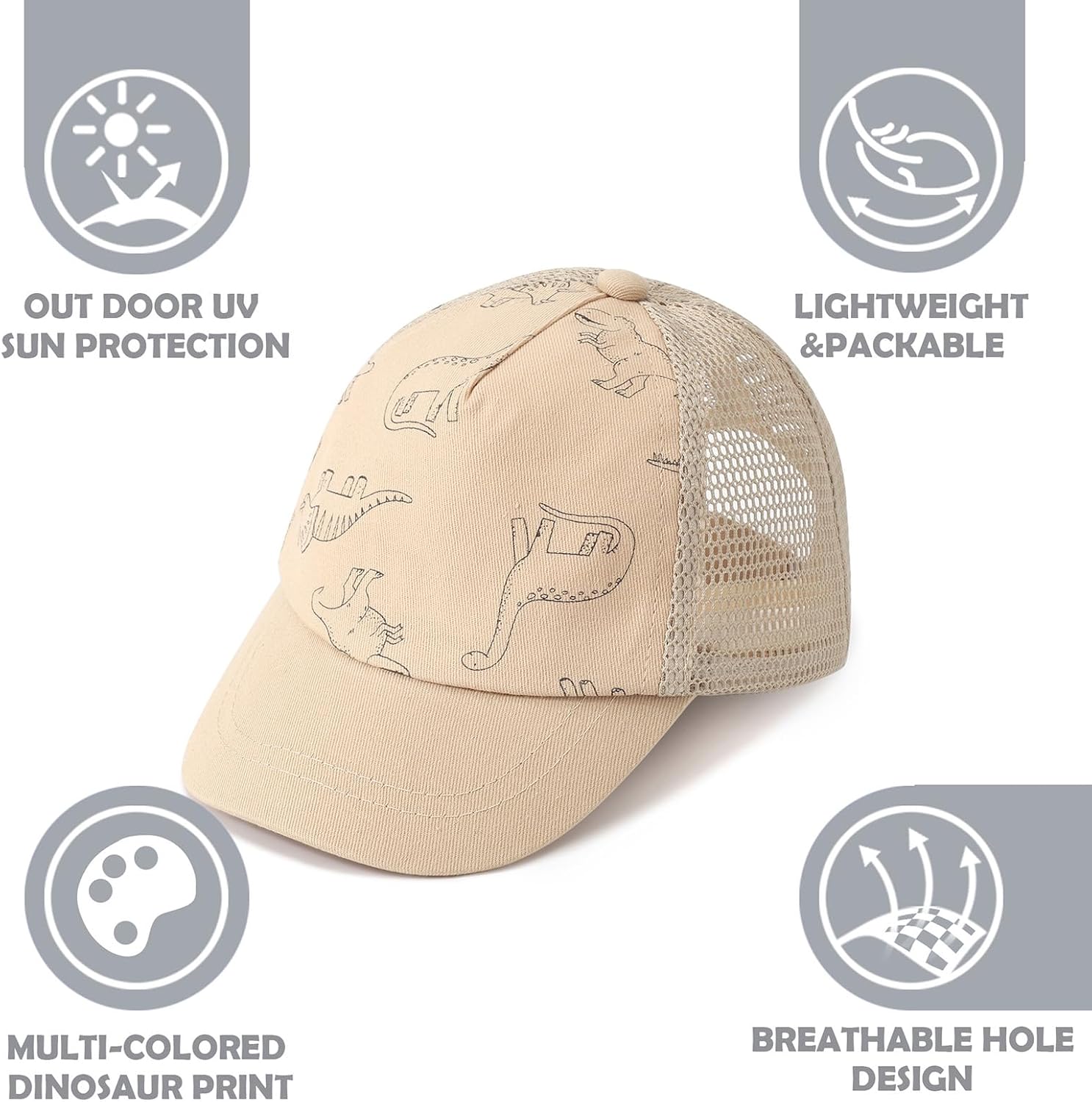 Thumbnail 1 de DRESHOW toddler baseball cap with dinosaur print sun hat (cotton & polyester, mesh back)