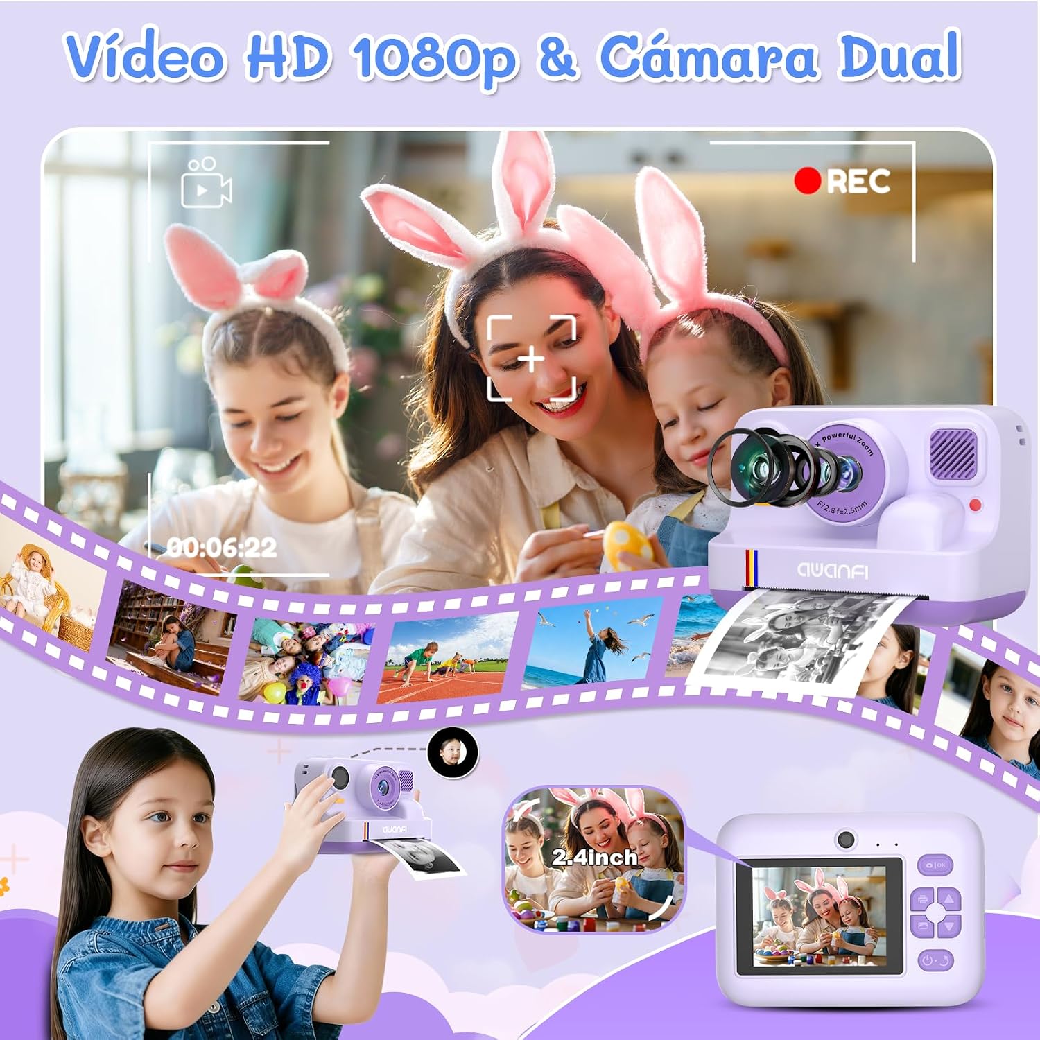 Detalle de AWANFI Camara Fotos Infantil 2,4" 1080P