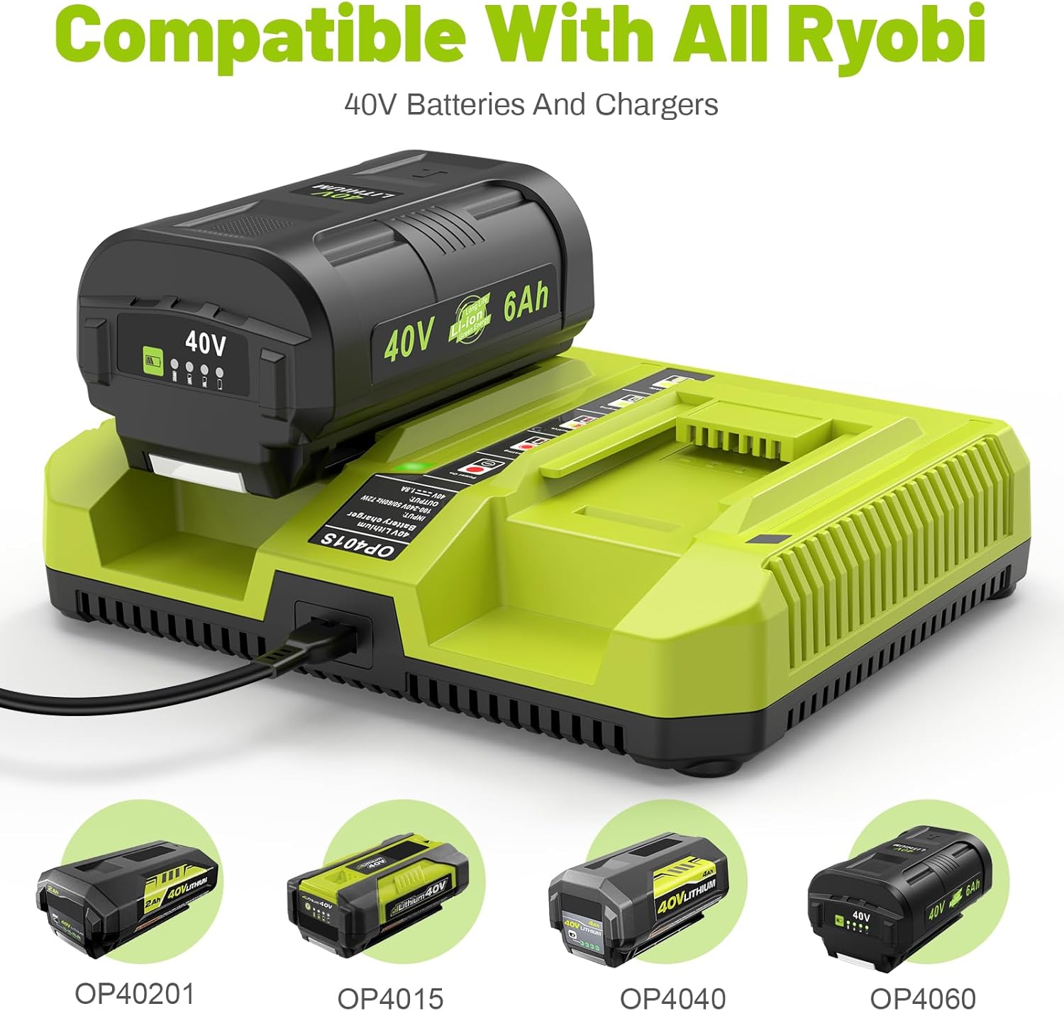 Thumbnail 2 de LabTEC 2-Port Quick Charger for Ryobi 40V Lithium Batteries (UK Plug) – for OP401 series