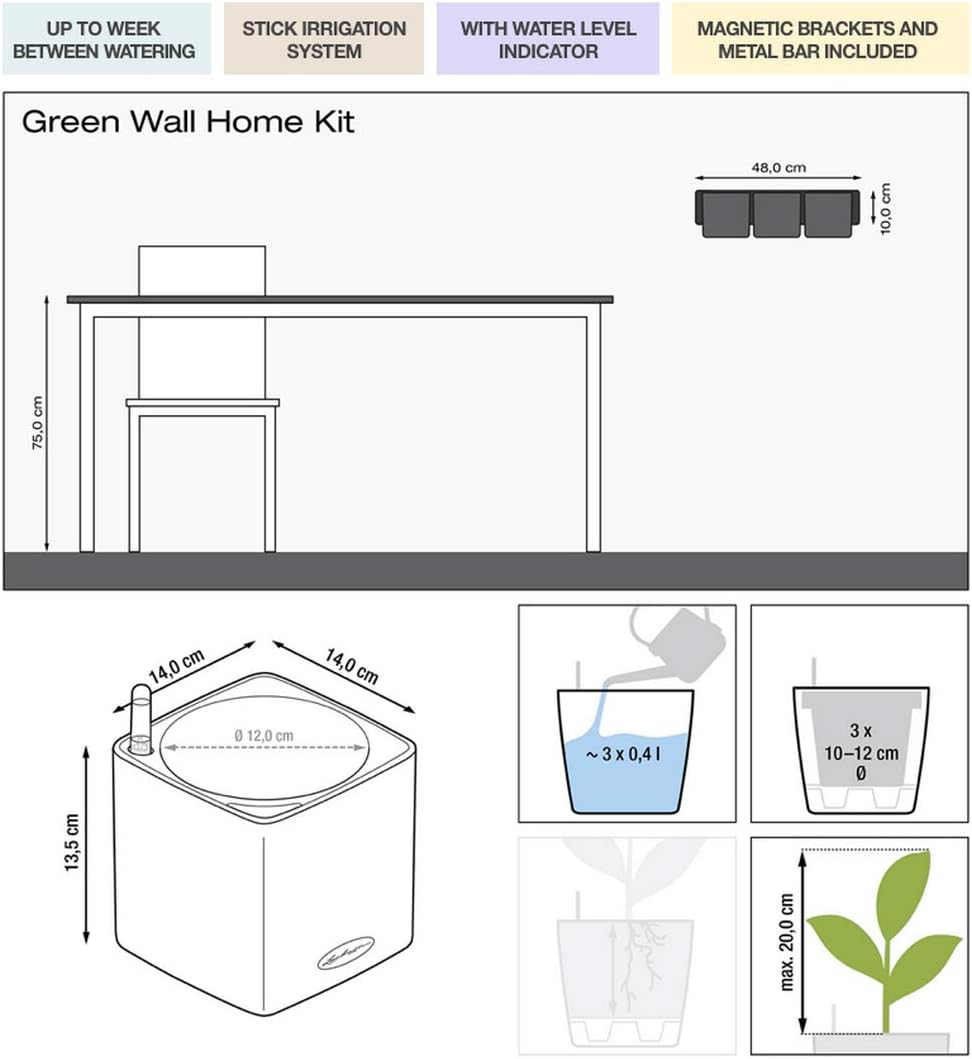 Detalle 2 de Lechuza Pot de Fleurs d'Intérieur Green Wall Home Kit Color – Gris Ardoise (48 x 6 x 14 cm)
