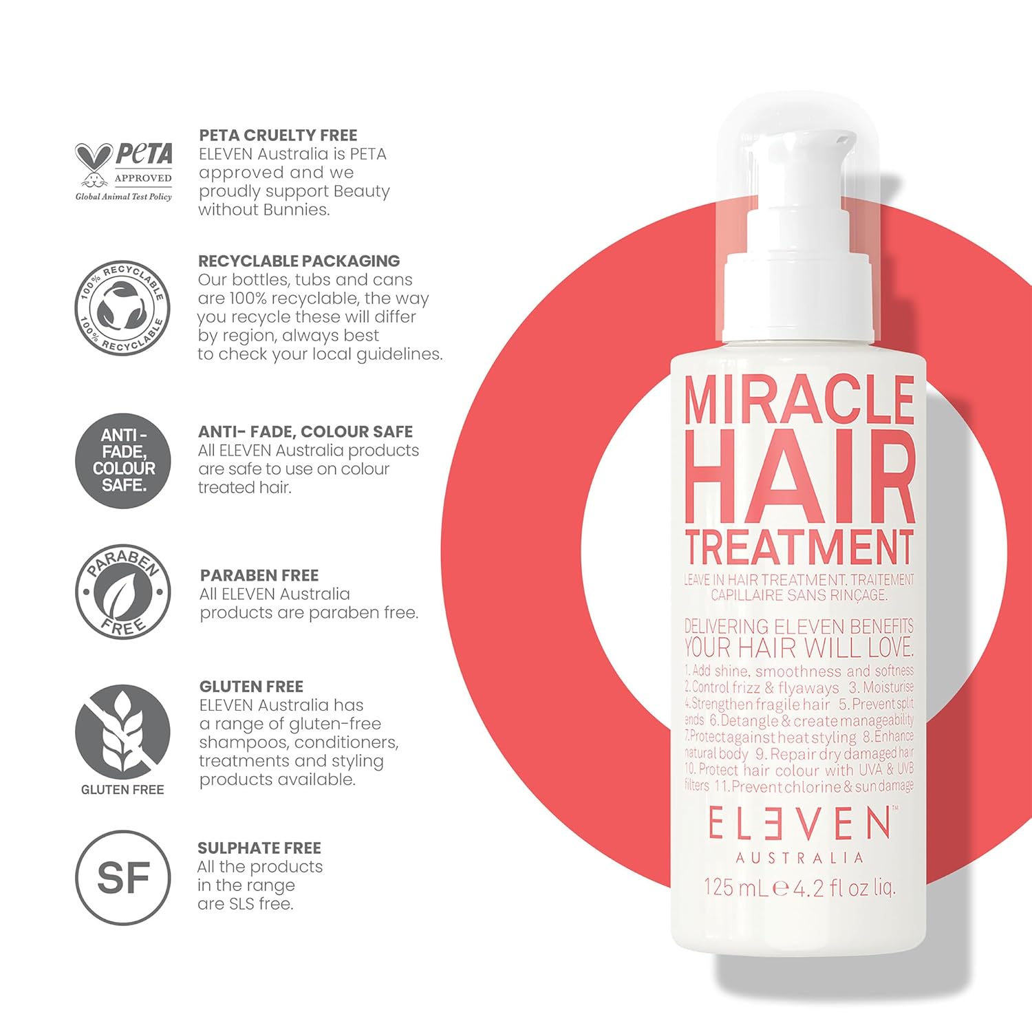 Thumbnail 6 de ELEVEN AUSTRALIA Miracle Hair Treatment – Leave-In für trockenes Haar, Hitzeschutz & Glättung (125 ml)