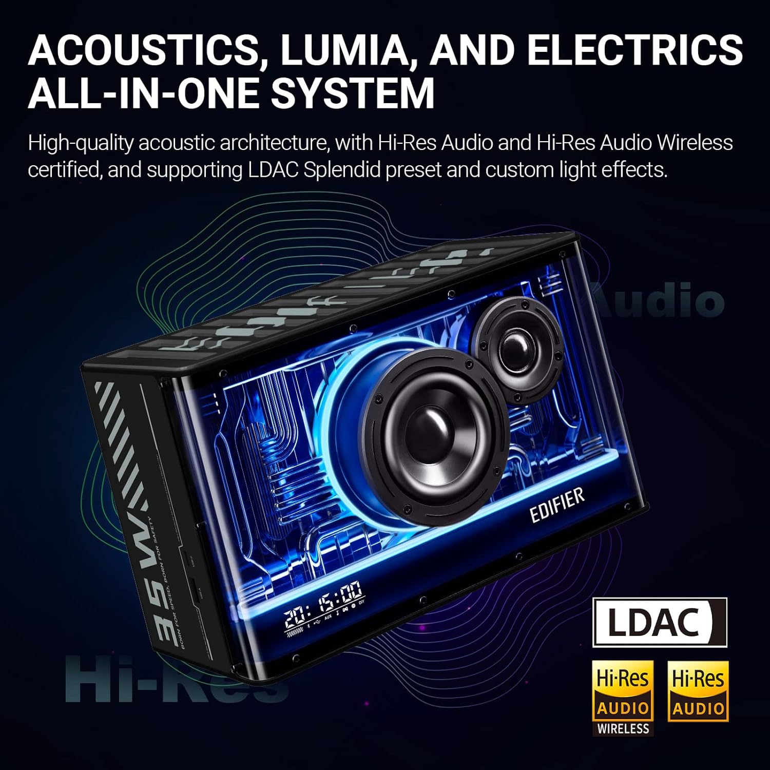 Thumbnail 1 de Edifier QD35: Kompaktes Bluetooth-Lautsprechersystem mit RGB-Lichteffekten und Hi-Res-Audio