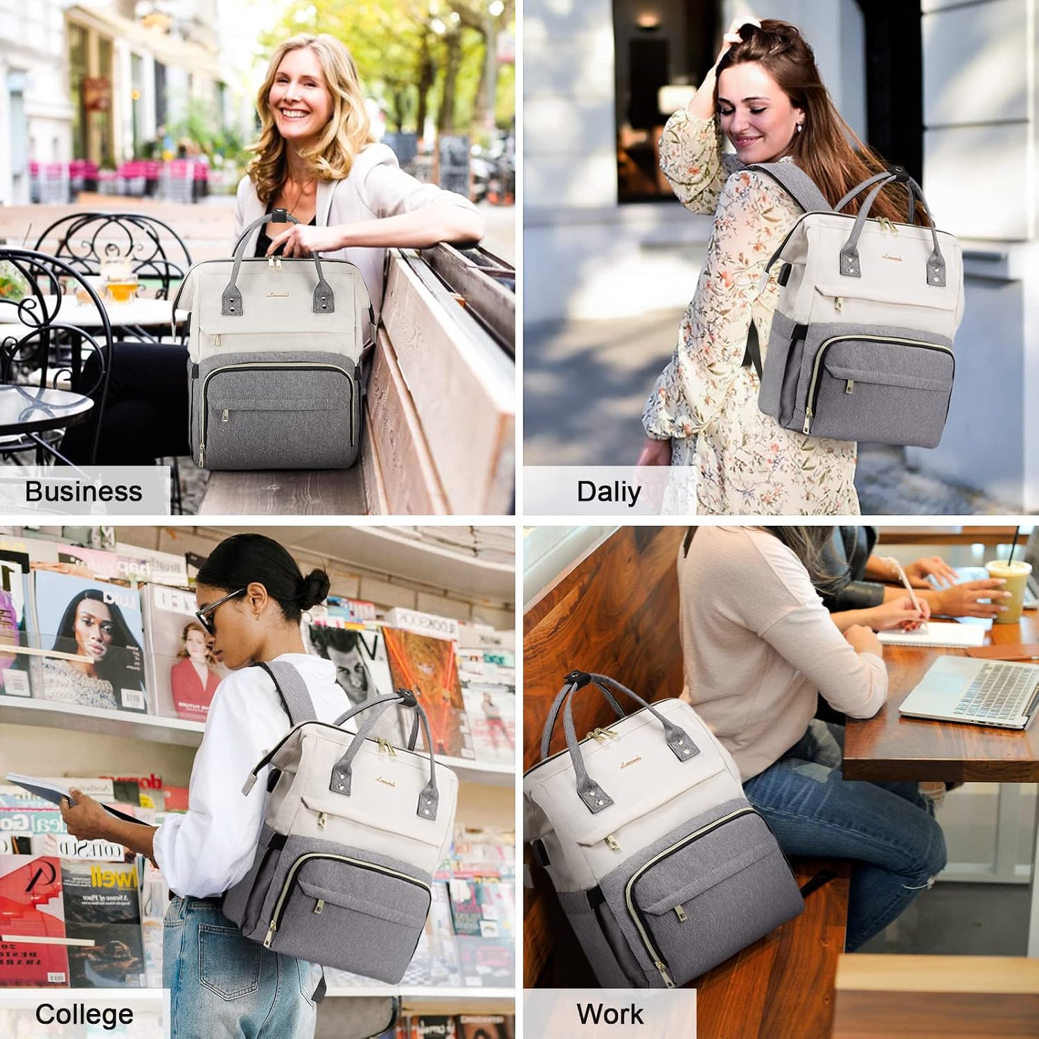 Detalle de LOVEVOOK Laptop Backpack Women 17 inch – Beige/Grey