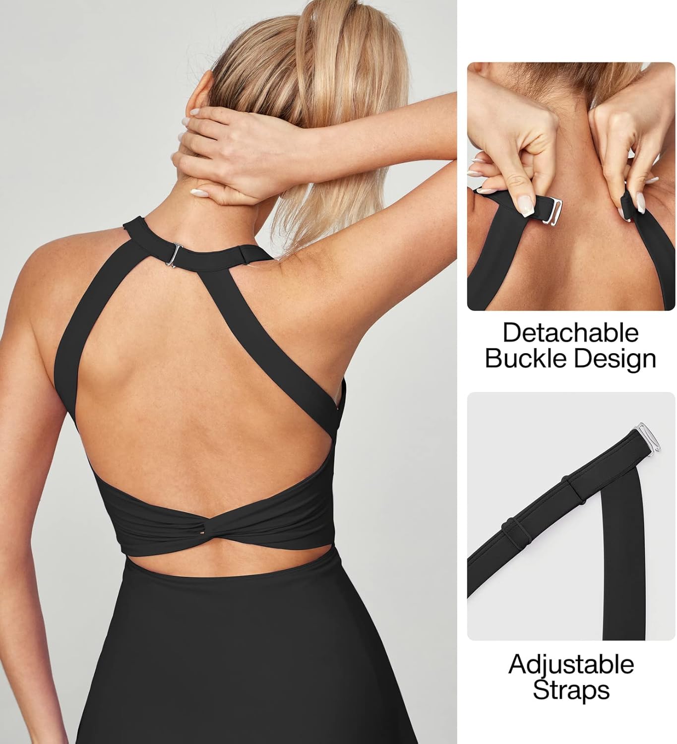 Detalle de Heathyoga Tennis Dress with Built-in Shorts and Bra — All-in-One Athletic Dress for Women