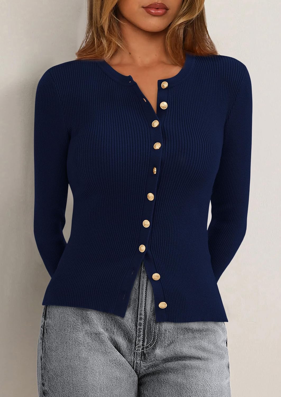 Detalle 2 de PRETTYGARDEN Women's Ribbed Knit Cardigan, Lightweight Slim-Fit Button-Up