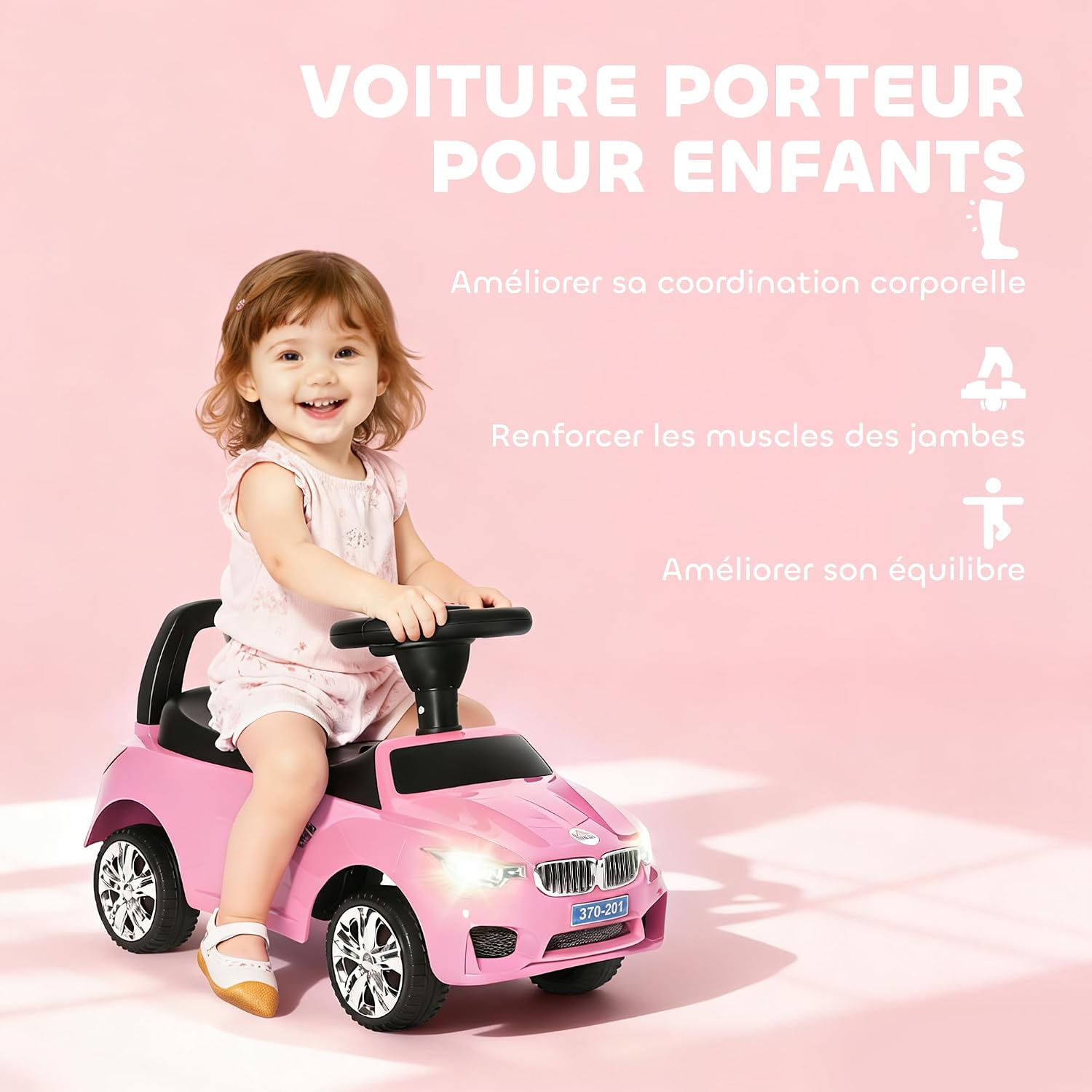 Detalle de HOMCOM 370-201PK kinderauto met speelgoedkist, roze, claxon en muziek