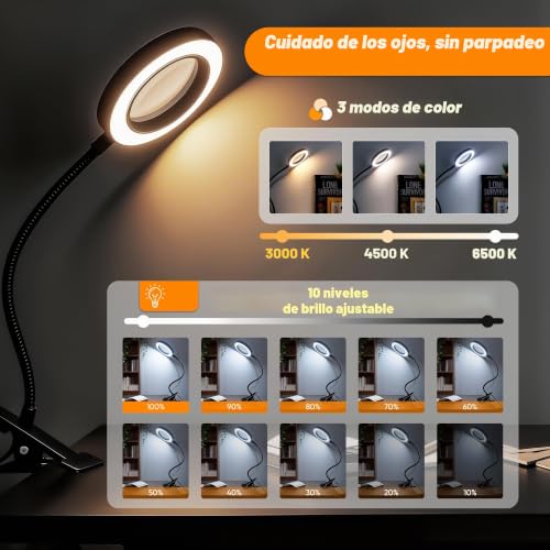 Detalle de Akynite 10X Lupa con Luz y Pinza: precisión al alcance de la mano