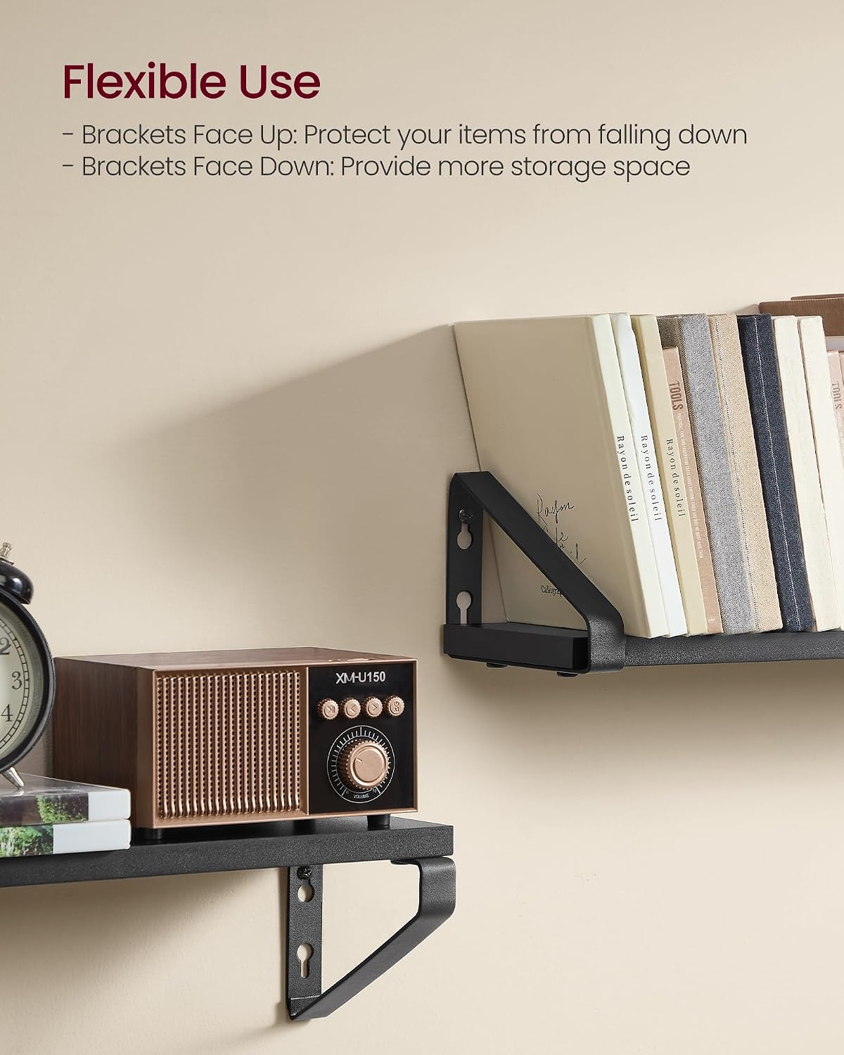 Detalle de VASAGLE LWS033B10 Floating Wall Shelves, Set of 3, 30/35/40 cm, Ink Black