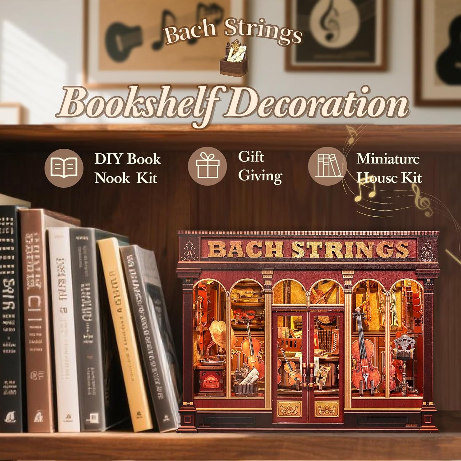 Thumbnail 3 de CUTEBEE Book Nook Kit „Bach Strings“ – DIY-Musikbuch-Nische aus 3D-Holzpuzzle mit Anleitung