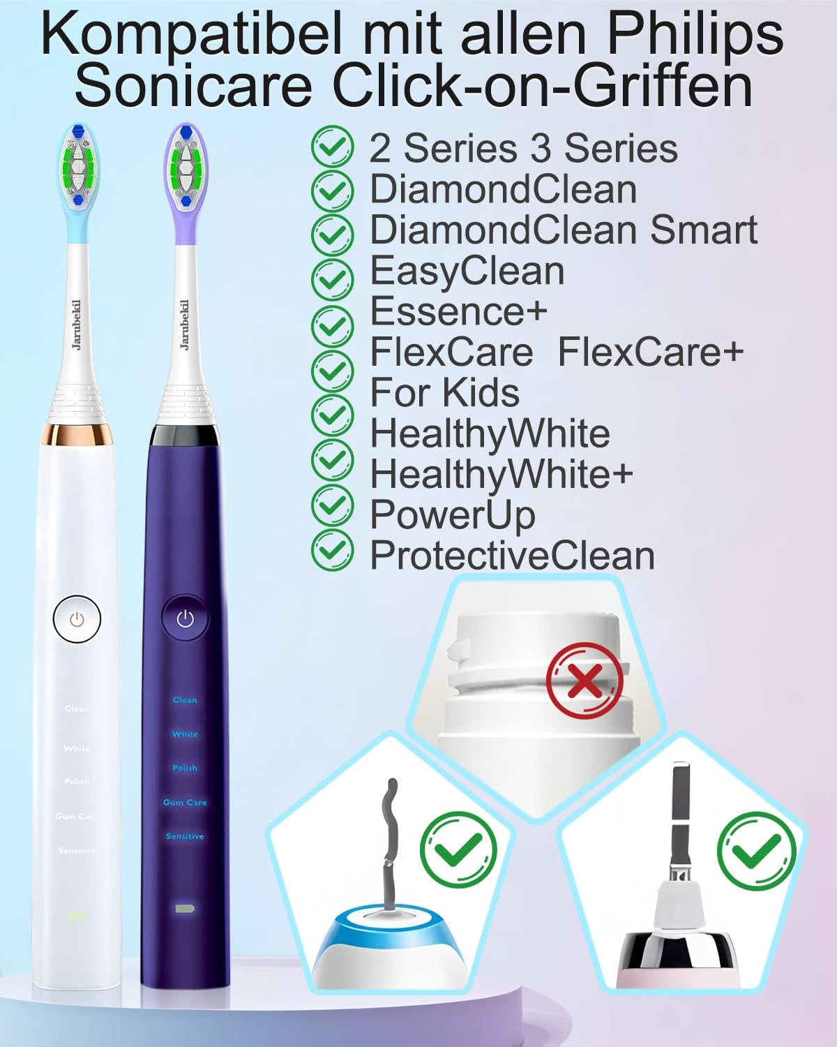 Detalle 2 de Jarubekil 12er Ersatzbürsten für Philips Sonicare (kompatibel, Medium) – Aufsteckbürsten für u. a. 5500, 5300, 9000, 6100