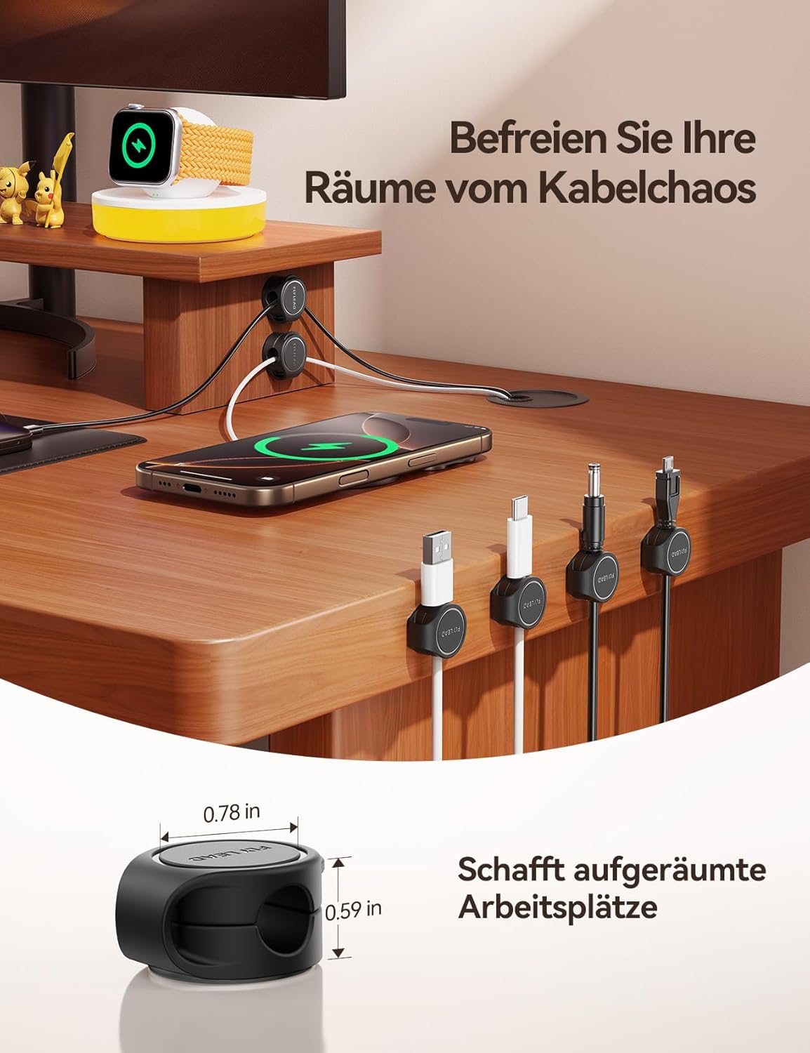 Thumbnail 5 de FLYLEAD 8 Stück magnetische Silikon-Kabelhalter mit Klebepad – schwarz