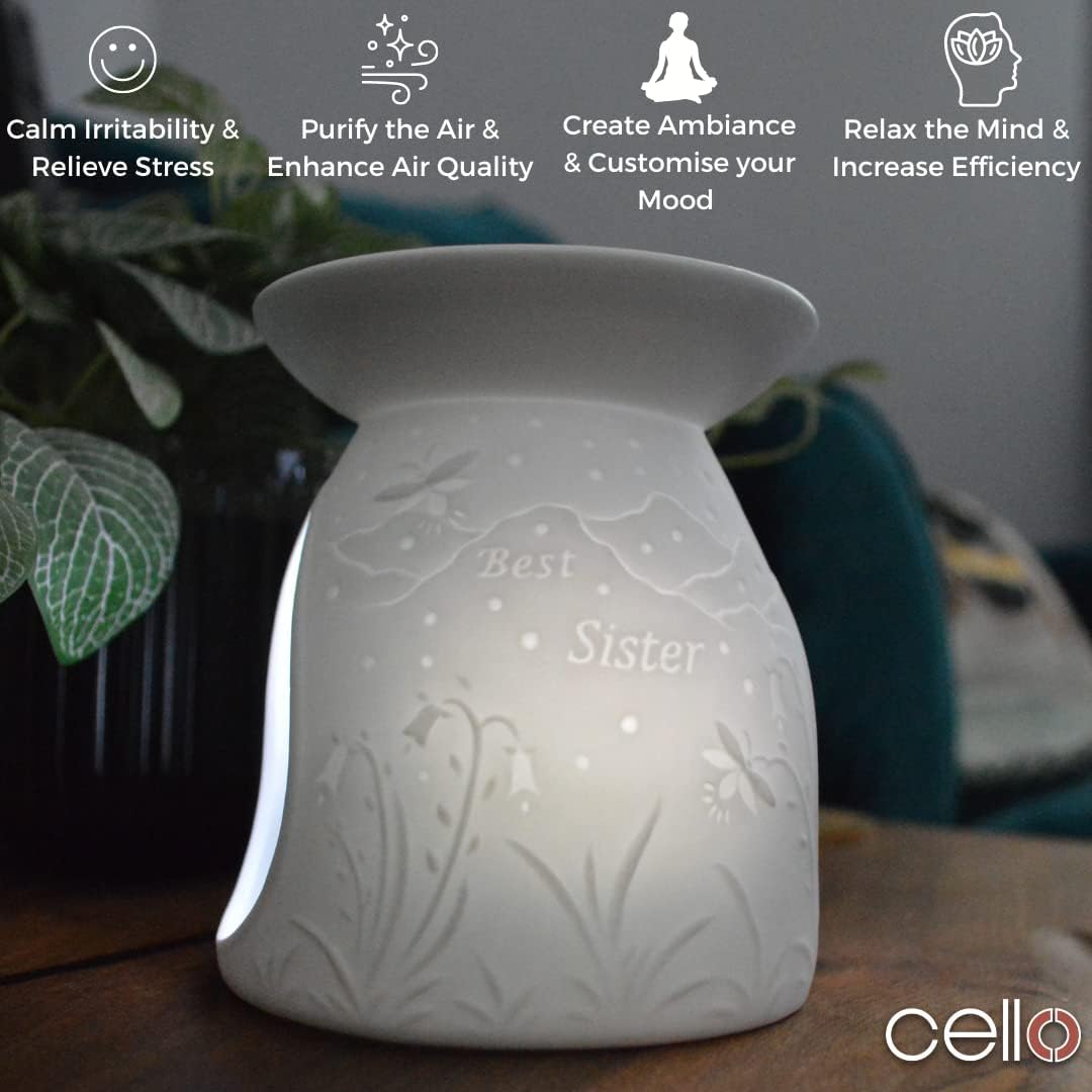 Thumbnail 5 de Cello Best Sister tea light oil & wax burner (porcelain gift box lithophane design)