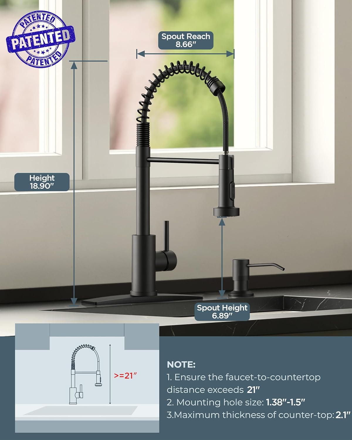 Thumbnail 1 de FORIOUS Black Kitchen Faucet 18.9 in