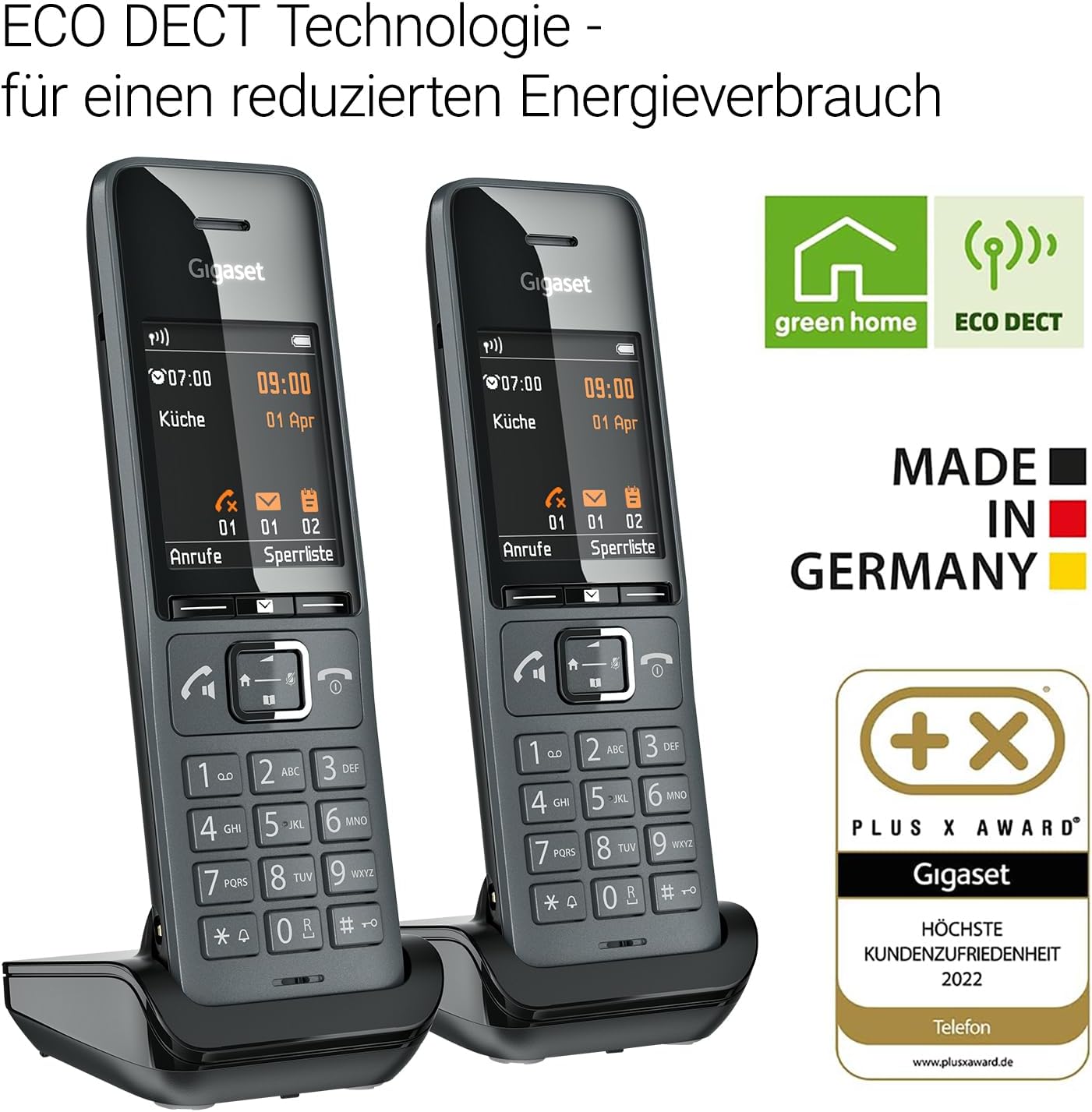 Detalle de Gigaset Comfort 520HX Duo – 2 DECT-Mobilteile mit Ladeschale (ohne Basis), titan-schwarz